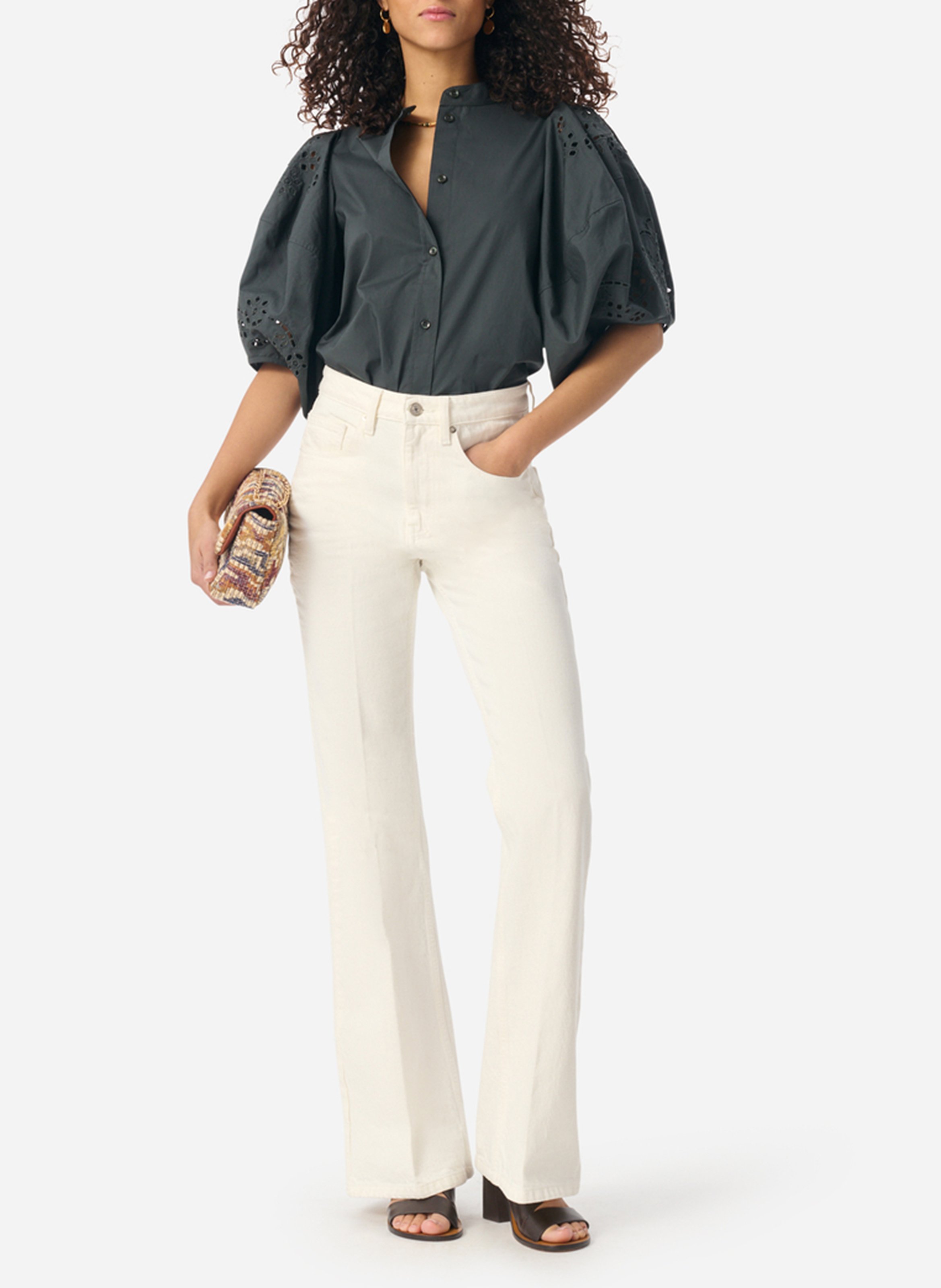 Chemise manche bouffantes dentelle VANESSA BRUNO Gris