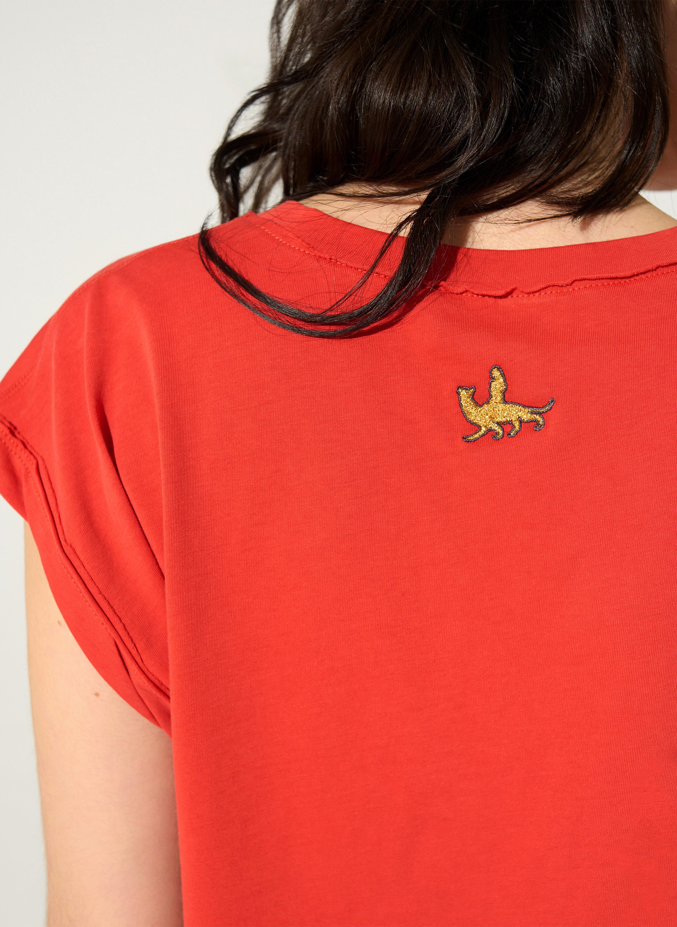 Tee-shirt droit col V en coton bio COTELAC Rouge