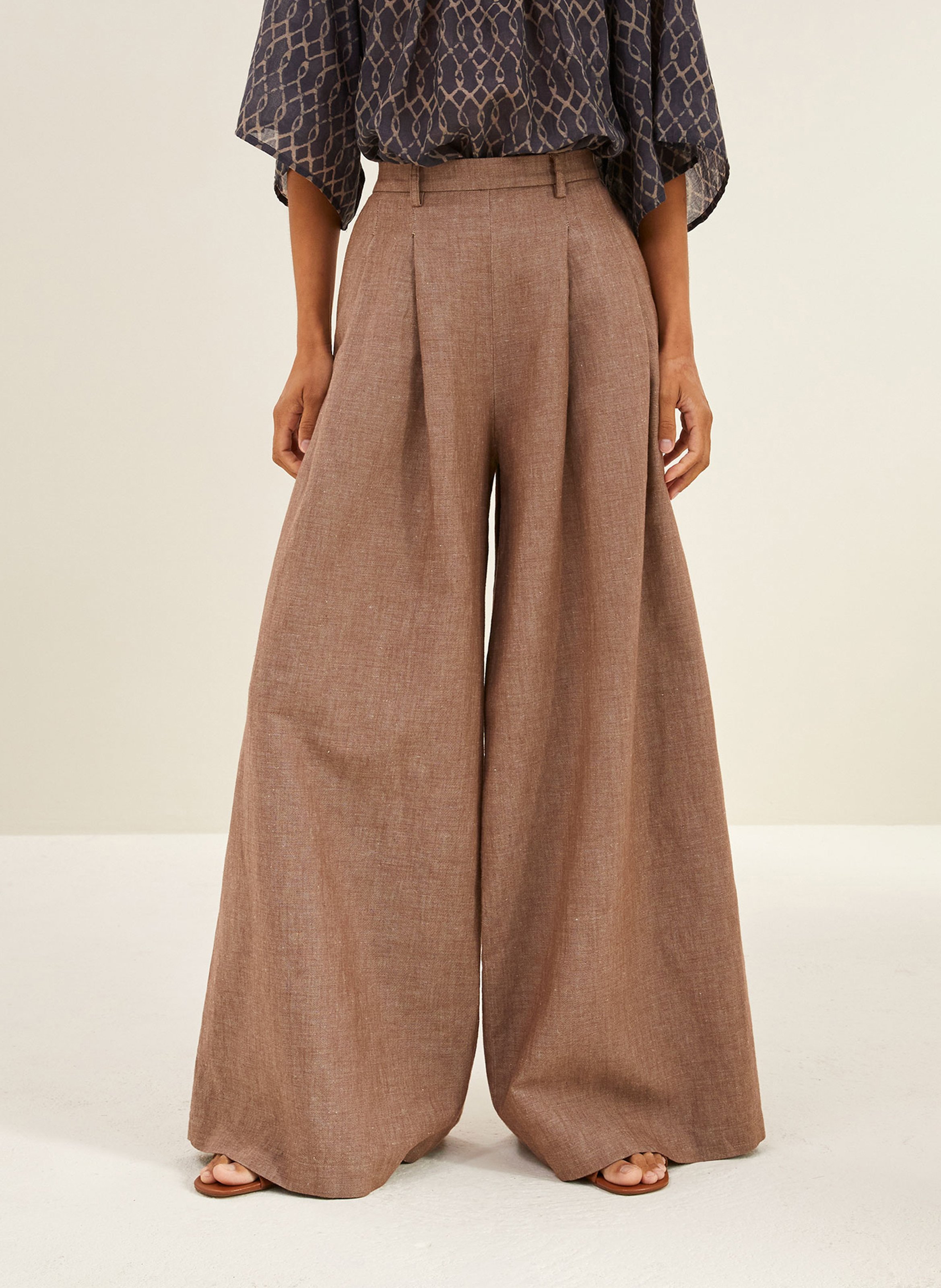 Pantalon large en coton et lin BY BAR Marron