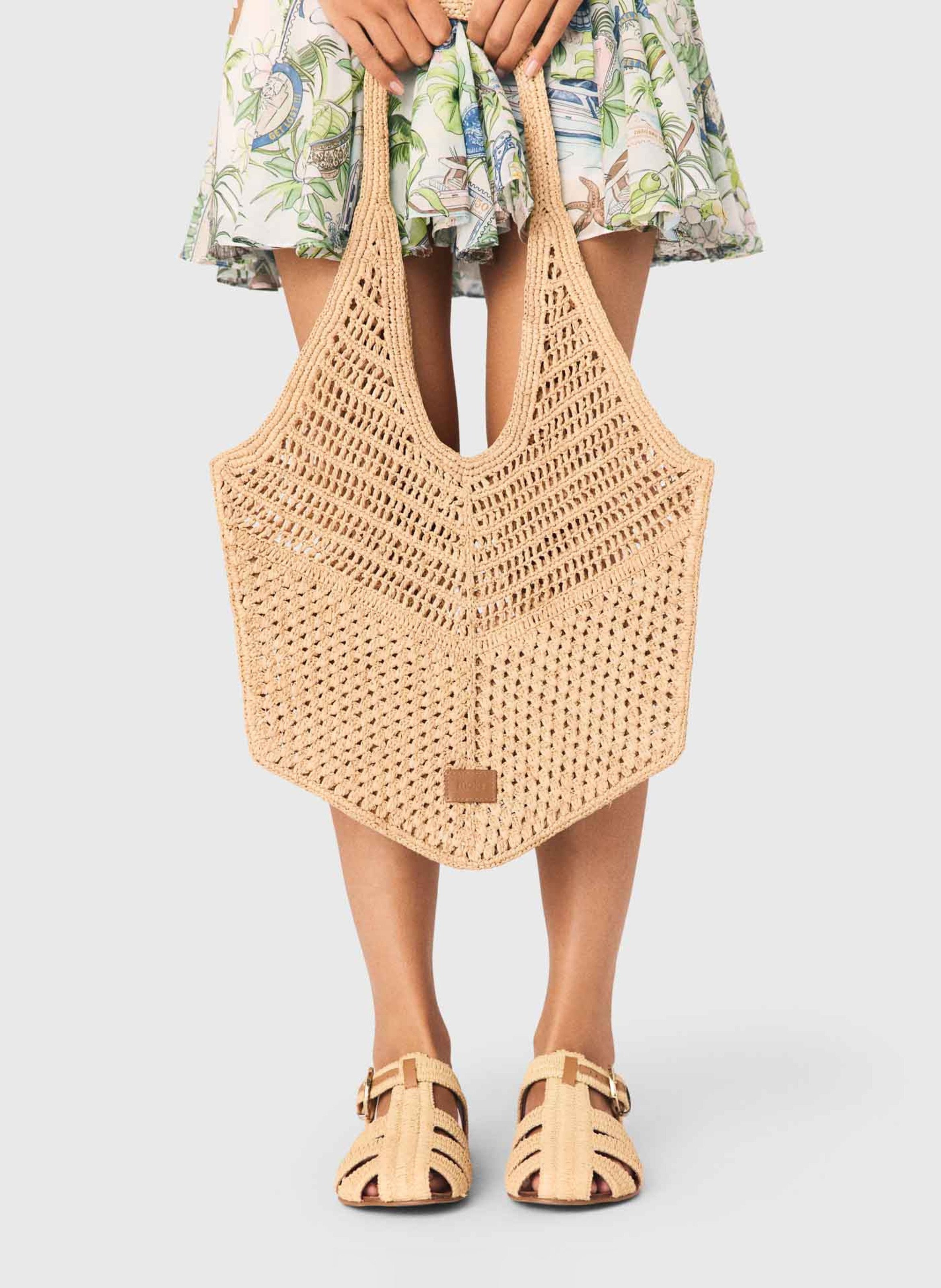 Sac porté épaule en raphia MAJE Beige