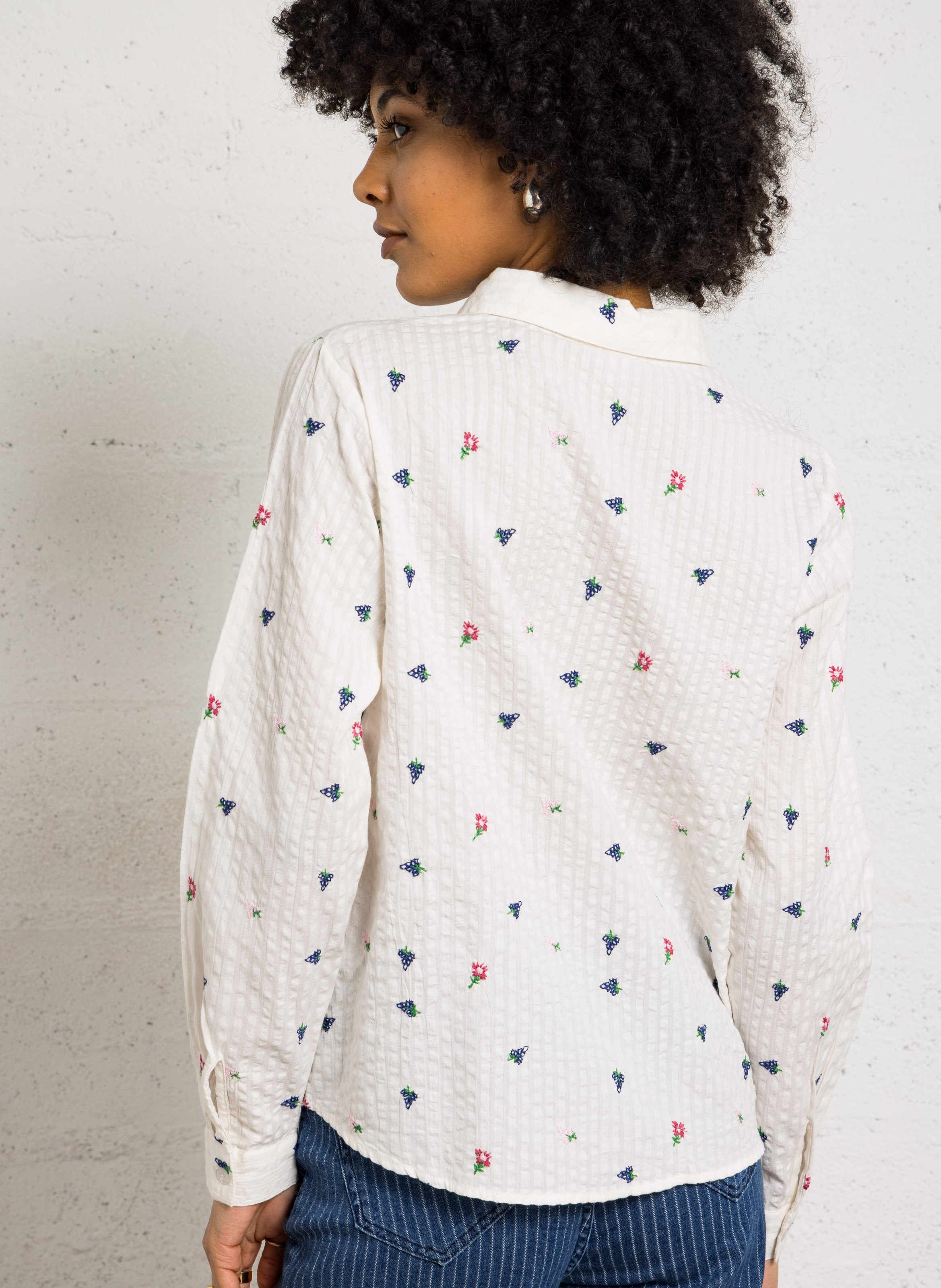 Straight embroidered cotton shirt ARMOR LUX White