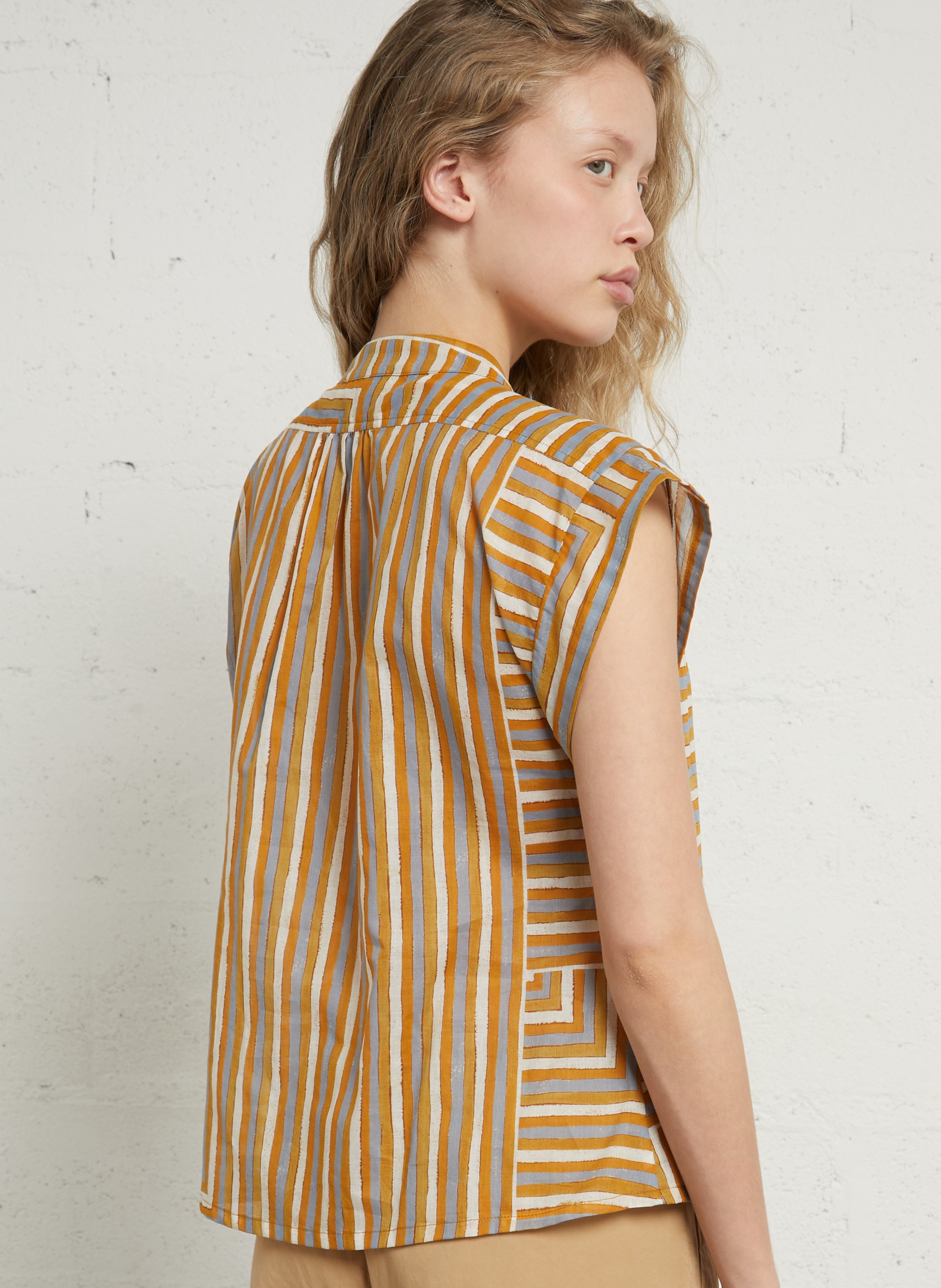 Chemise ample col mao en coton mélangé HOD PARIS Marron