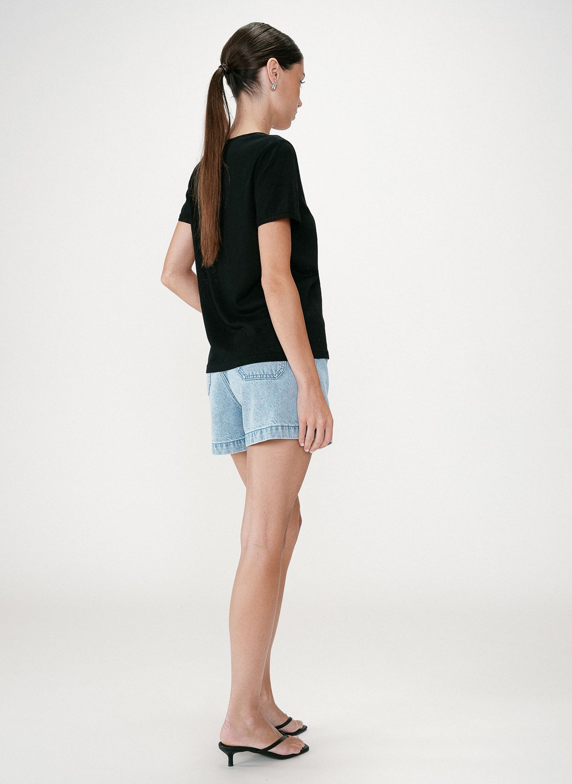 Tee-shirt col v en coton mélangé GRACE ET MILA Noir