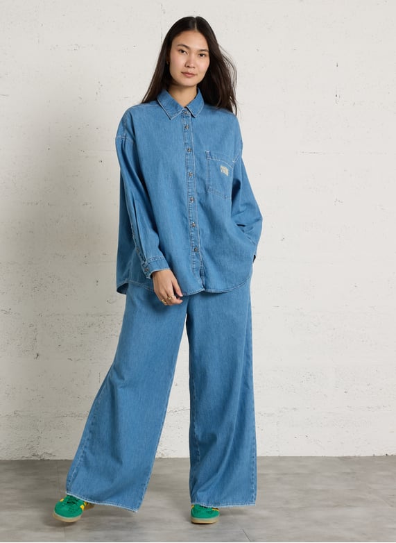 Vetinee Jean Baggy Femme Taille Haute Élastique - Jean Large Évasé Fond Cloche Y2K - Bleu Foncé - Confort Absolu Et Style Vintage