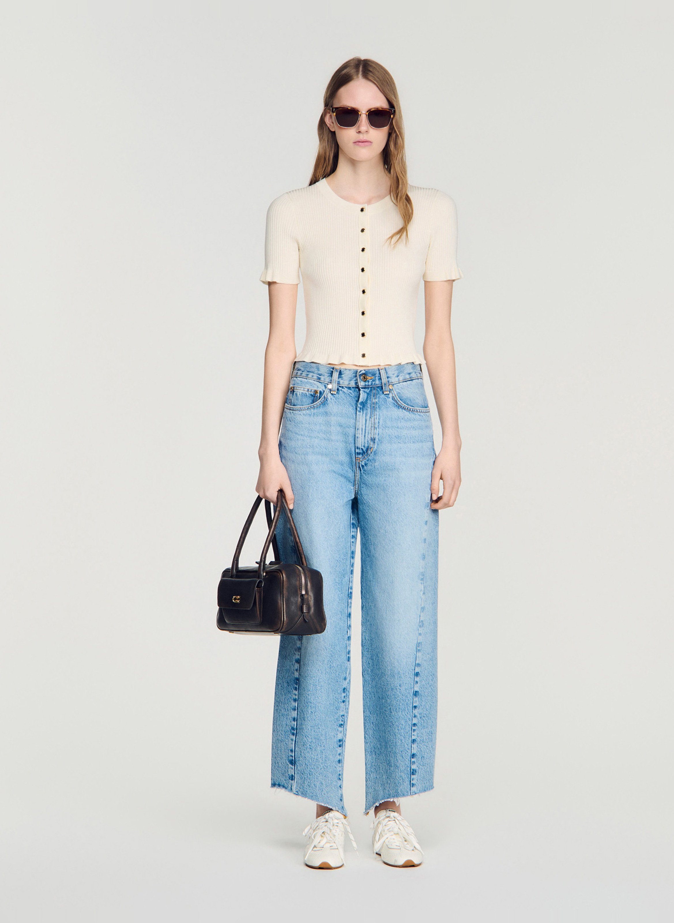 Aansluitende geribbelde ronde hals top SANDRO Beige