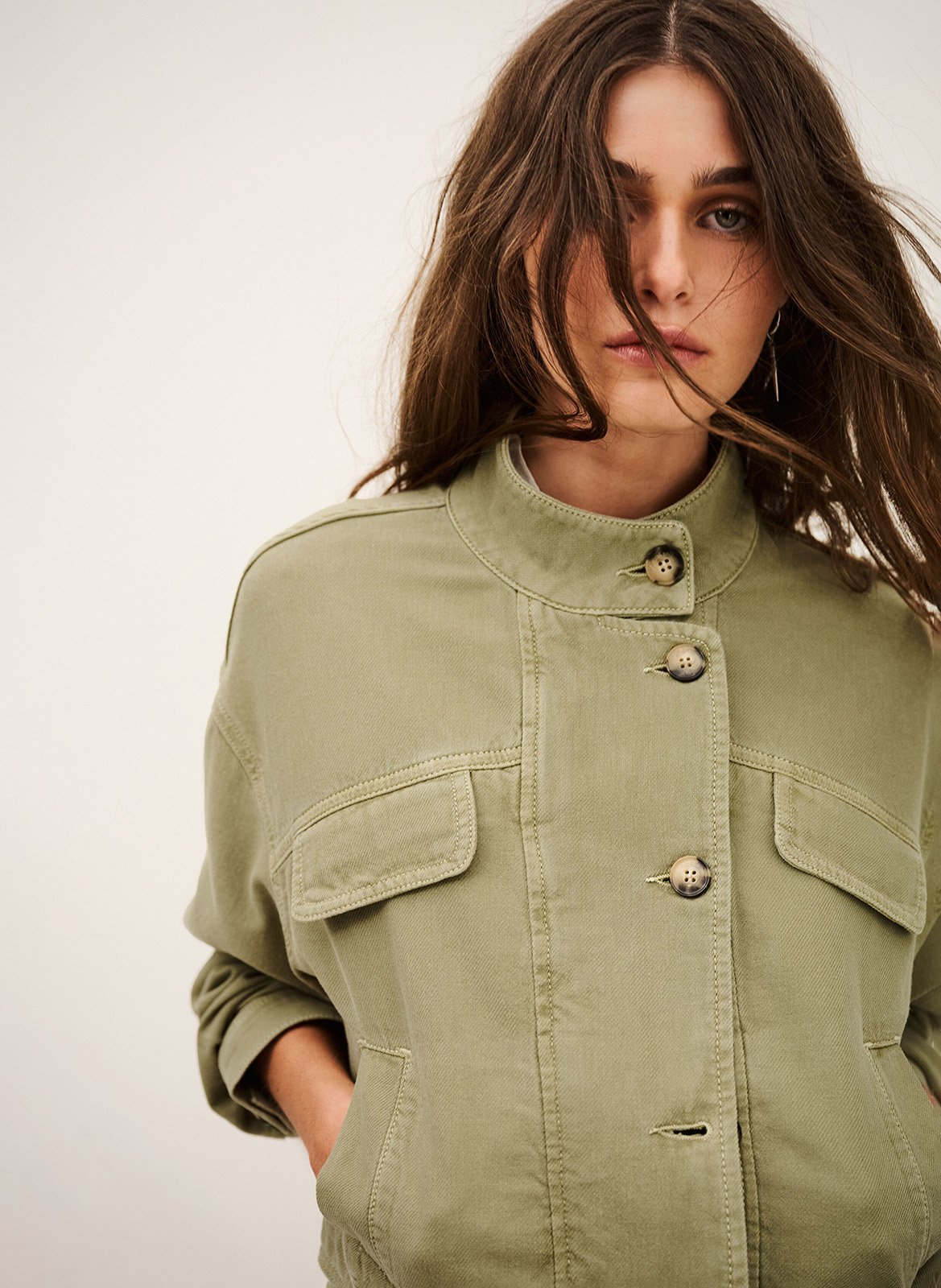 Korte wijde denim jas BA&SH Groen