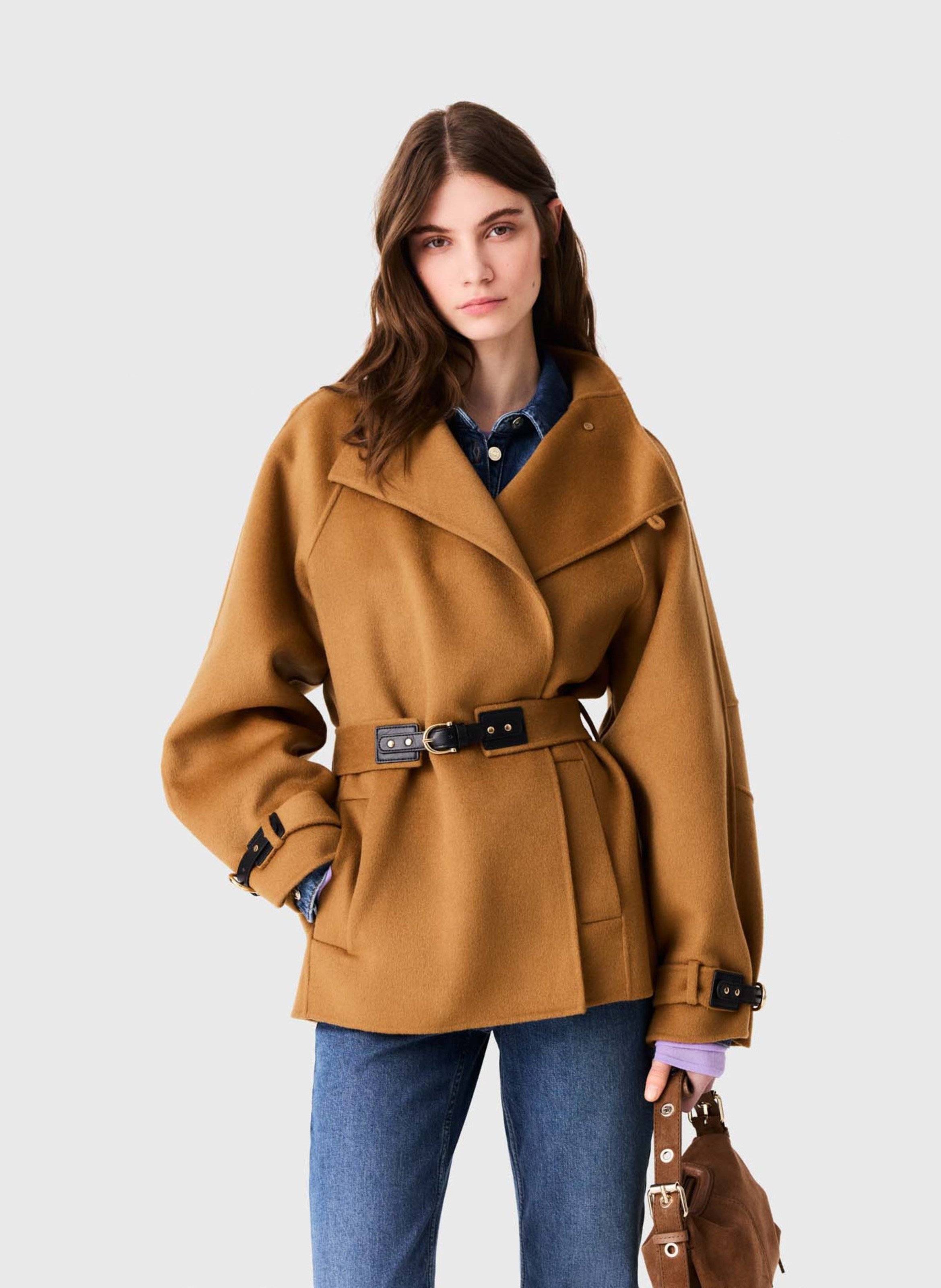 Manteau cintré en laine mélangée MAJE Beige
