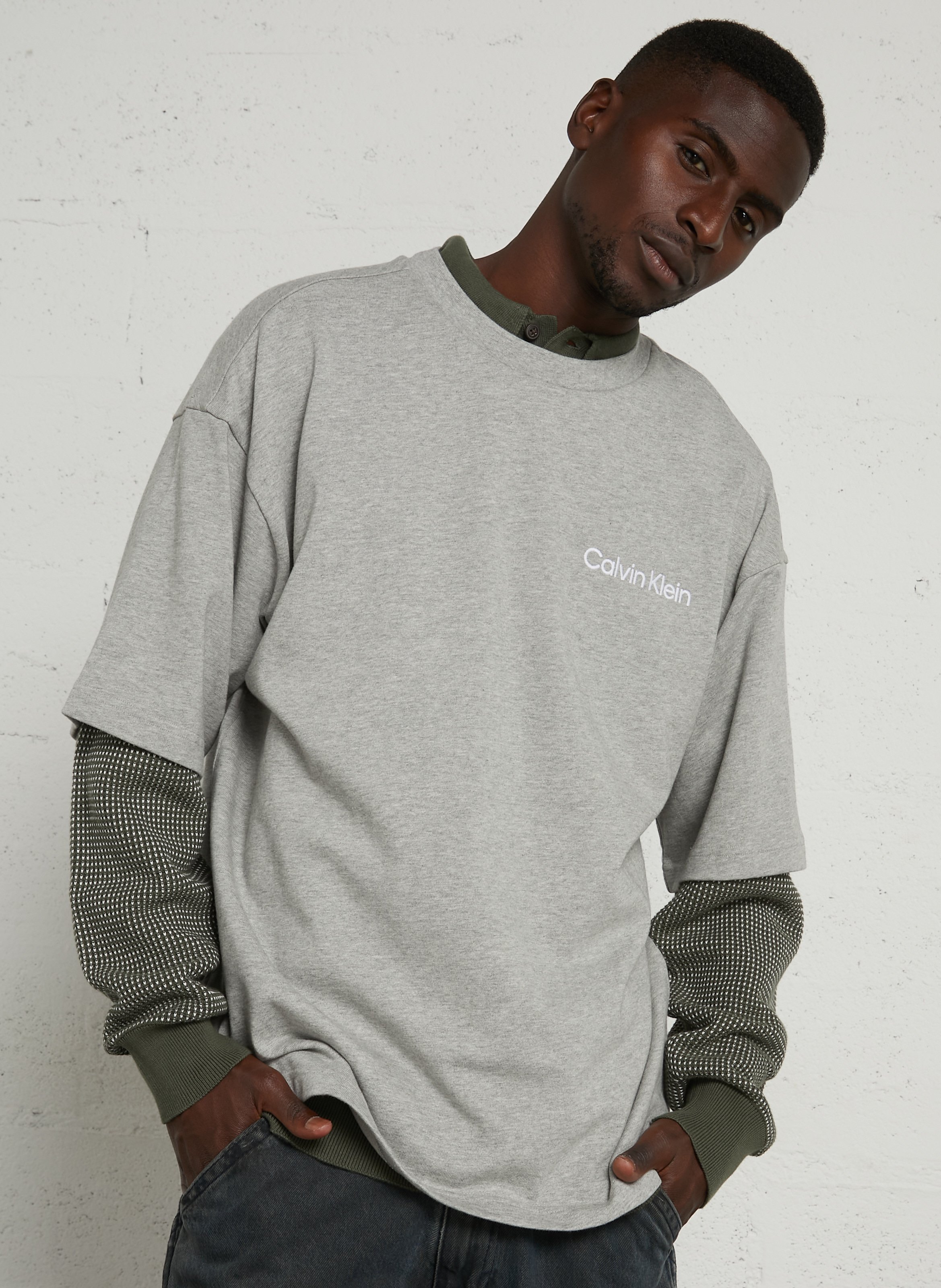 Tee-shirt oversize col rond en coton CALVIN KLEIN UNDERWEAR Gris