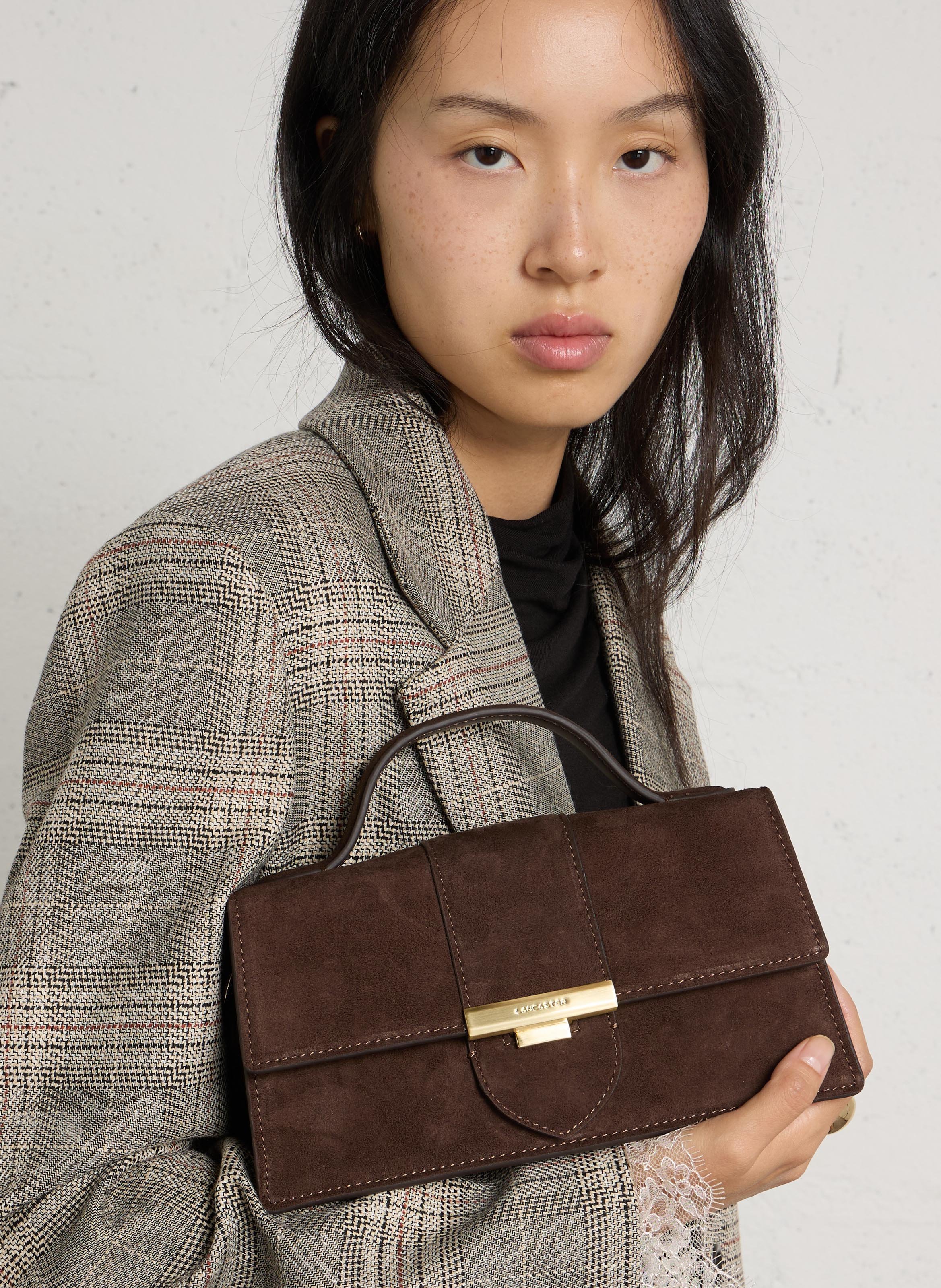 Lederen suède handtas LANCASTER PARIS Bruin