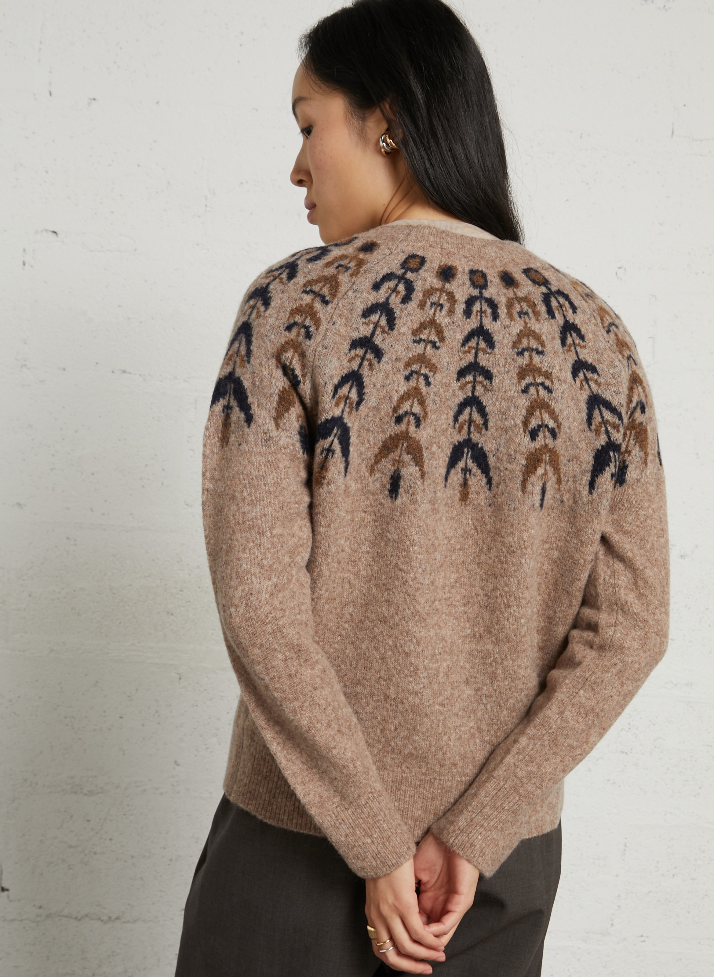 Pull droit à motif jacquard en laine mélangée NICE THINGS Beige
