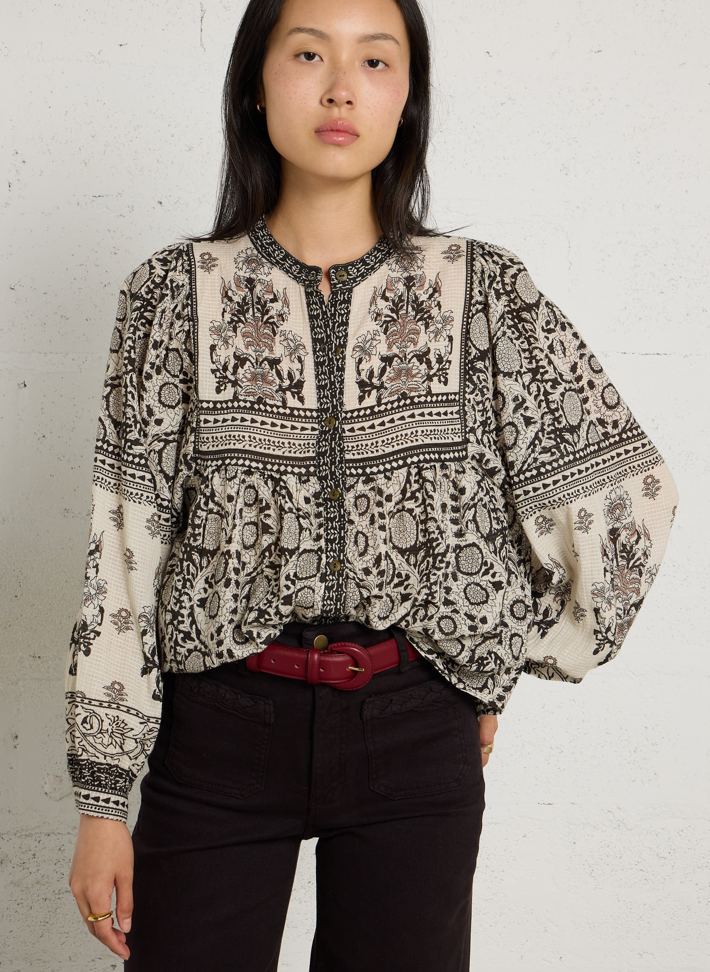 Blouse met grote print in katoen MAISON HOTEL Zwart