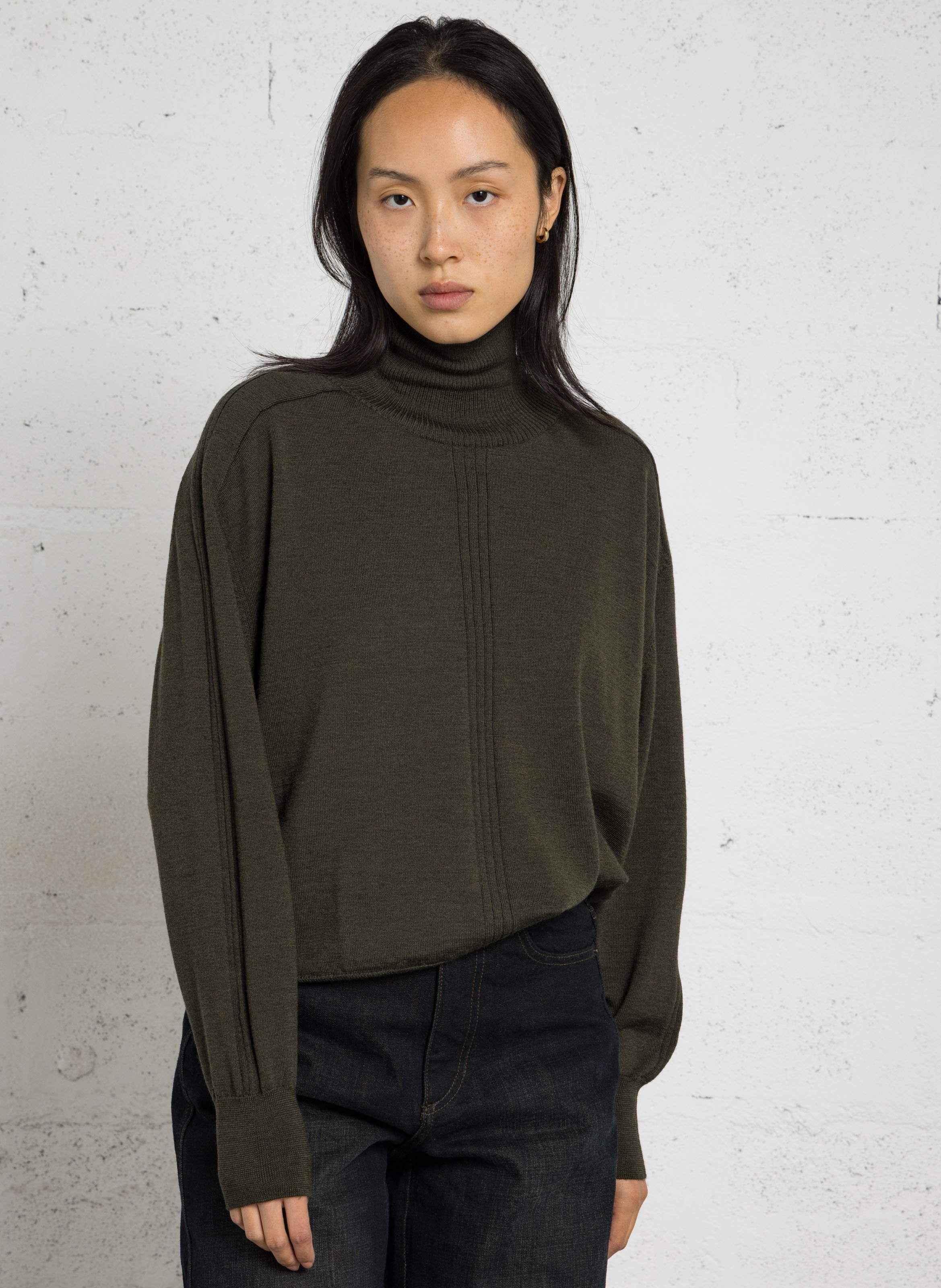 Loose-fit wool sweater with high neck SOEUR Khaki