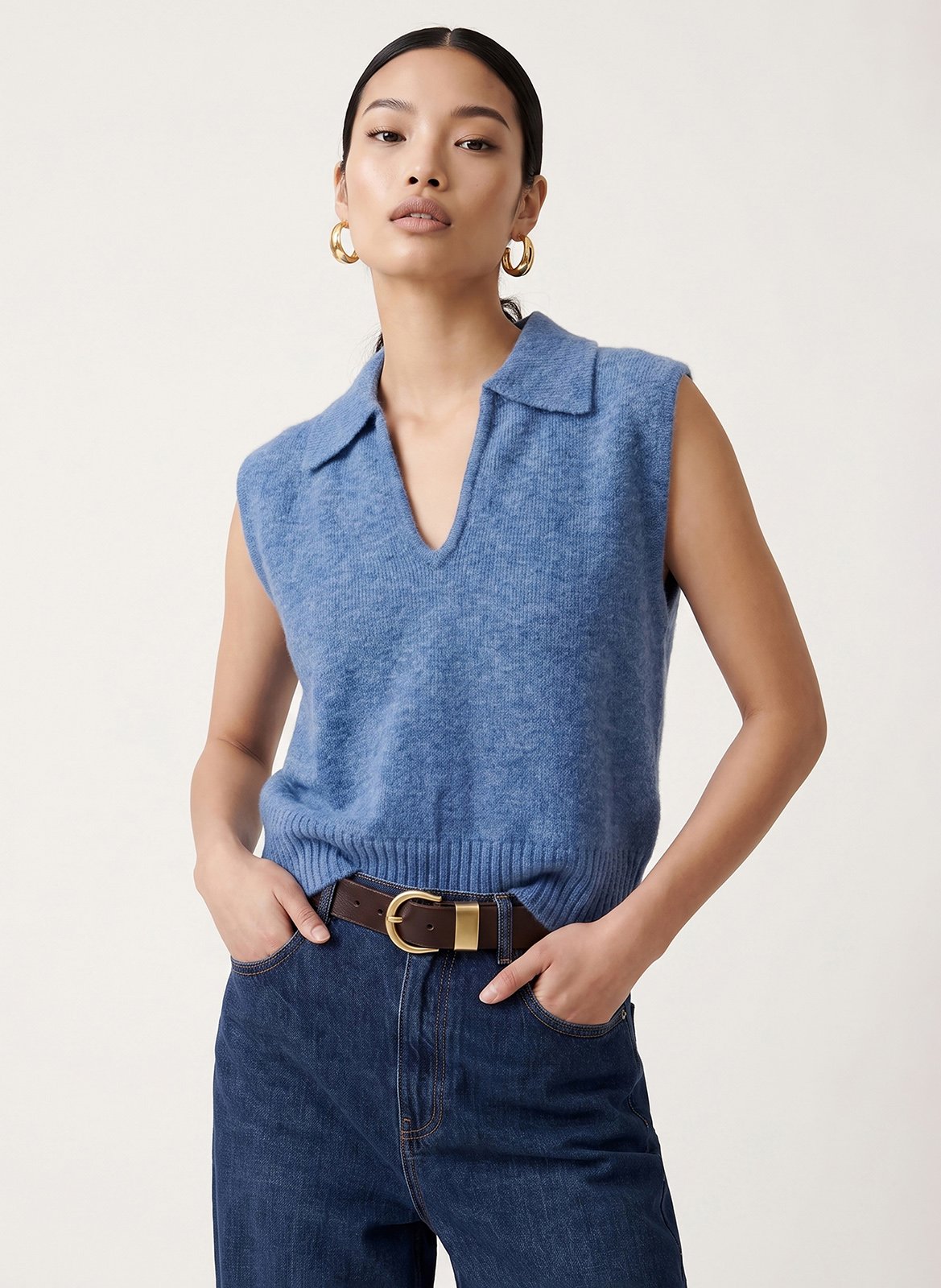 Plain V-neck sleeveless sweater KOOKAI