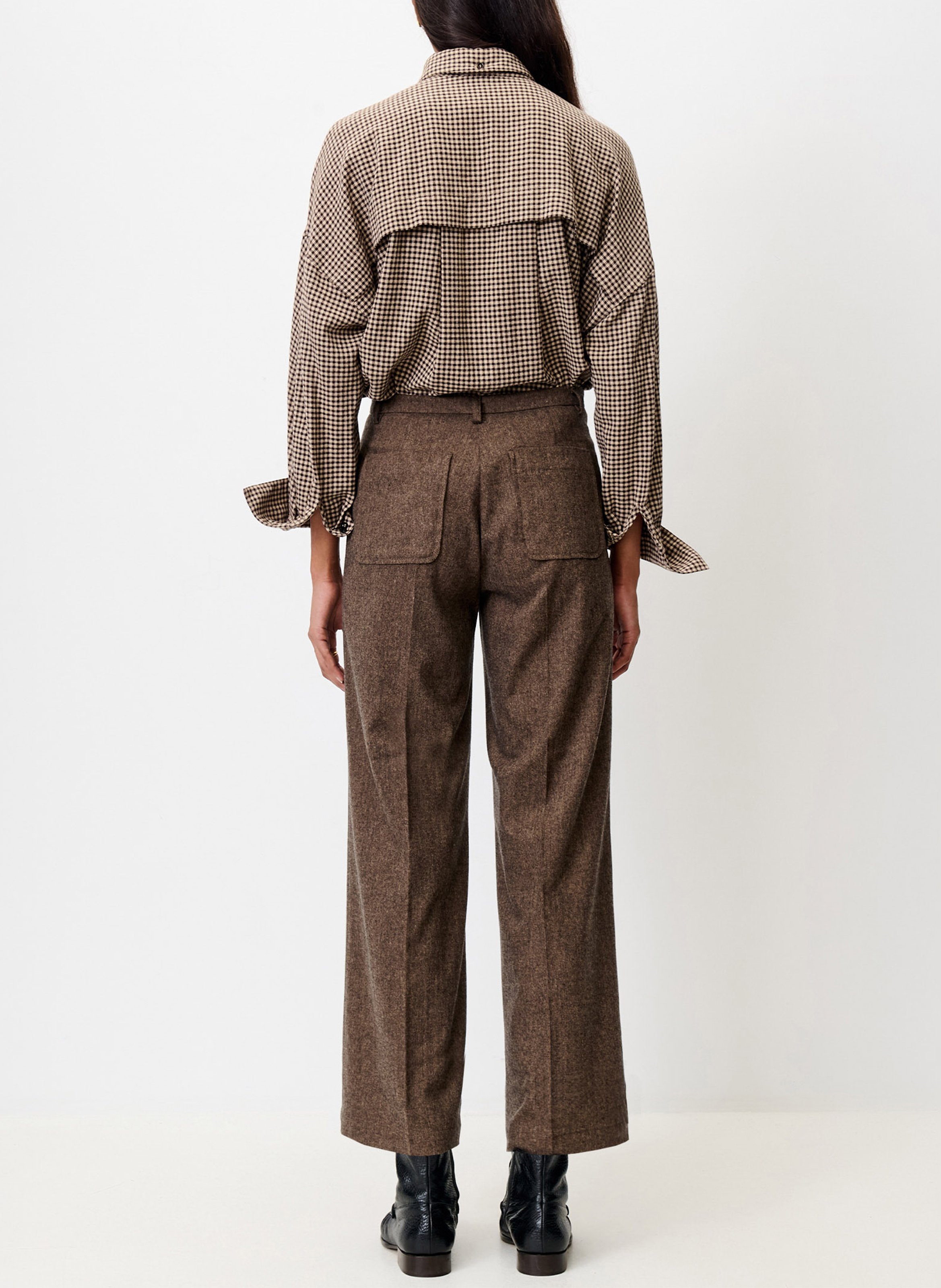 Pantalon large en laine mélangée SESSUN Marron