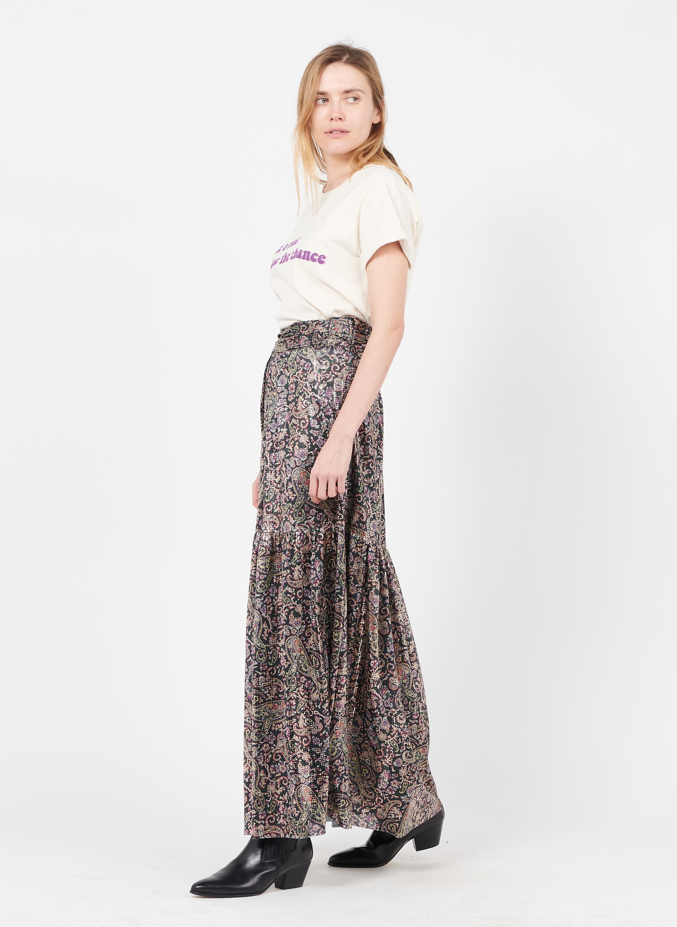 Jupe Longue Metallisee Imprimee Noir Ba Sh Femme Place Des Tendances