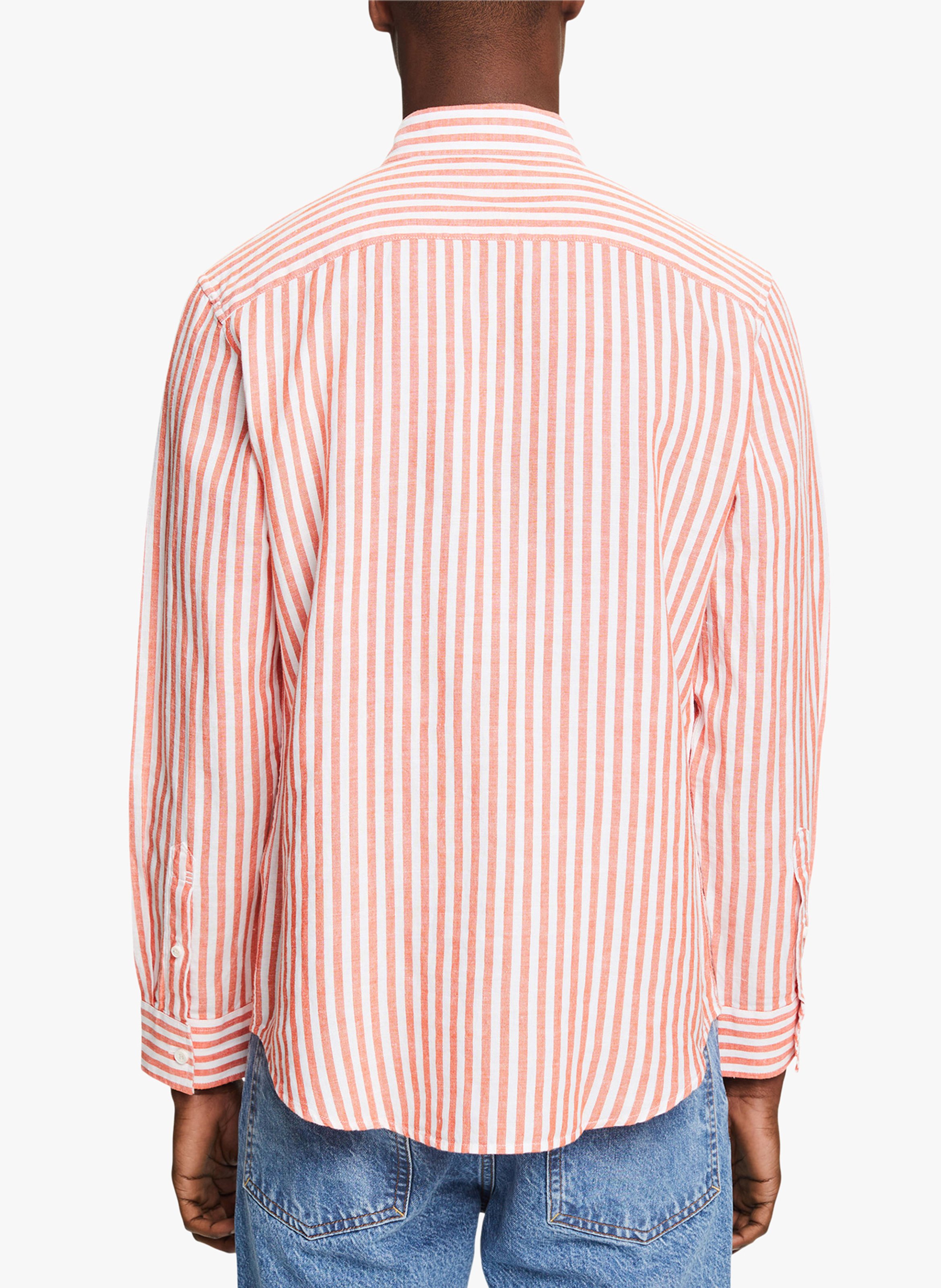 Linen and cotton-blend shirt with classic collar ESPRIT Orange