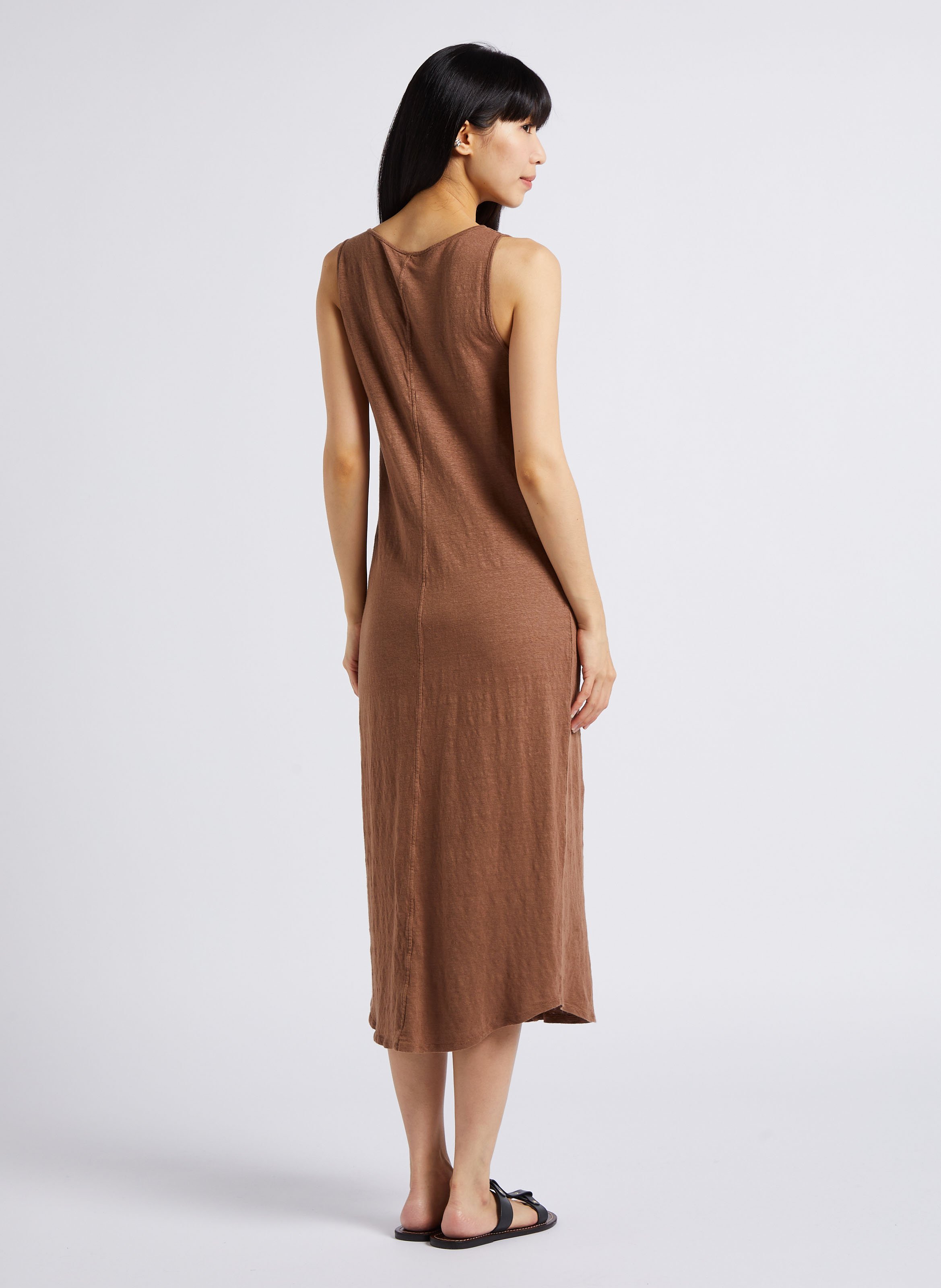 Robe midi droite en lin mélangé MAJESTIC FILATURES Marron