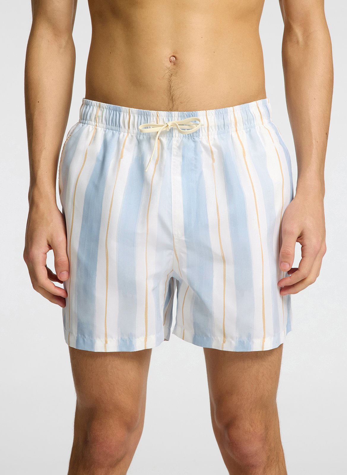 Short de bain en fibres recyclées rayé SELECTED Beige