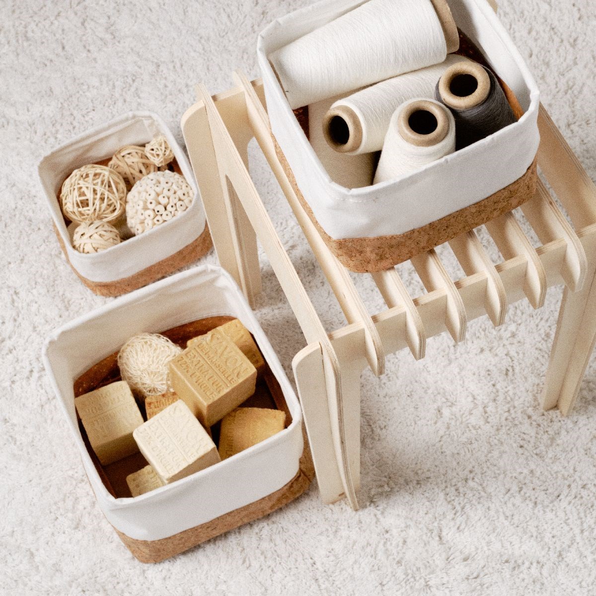 Set of 3 square cork baskets FACTORY Beige