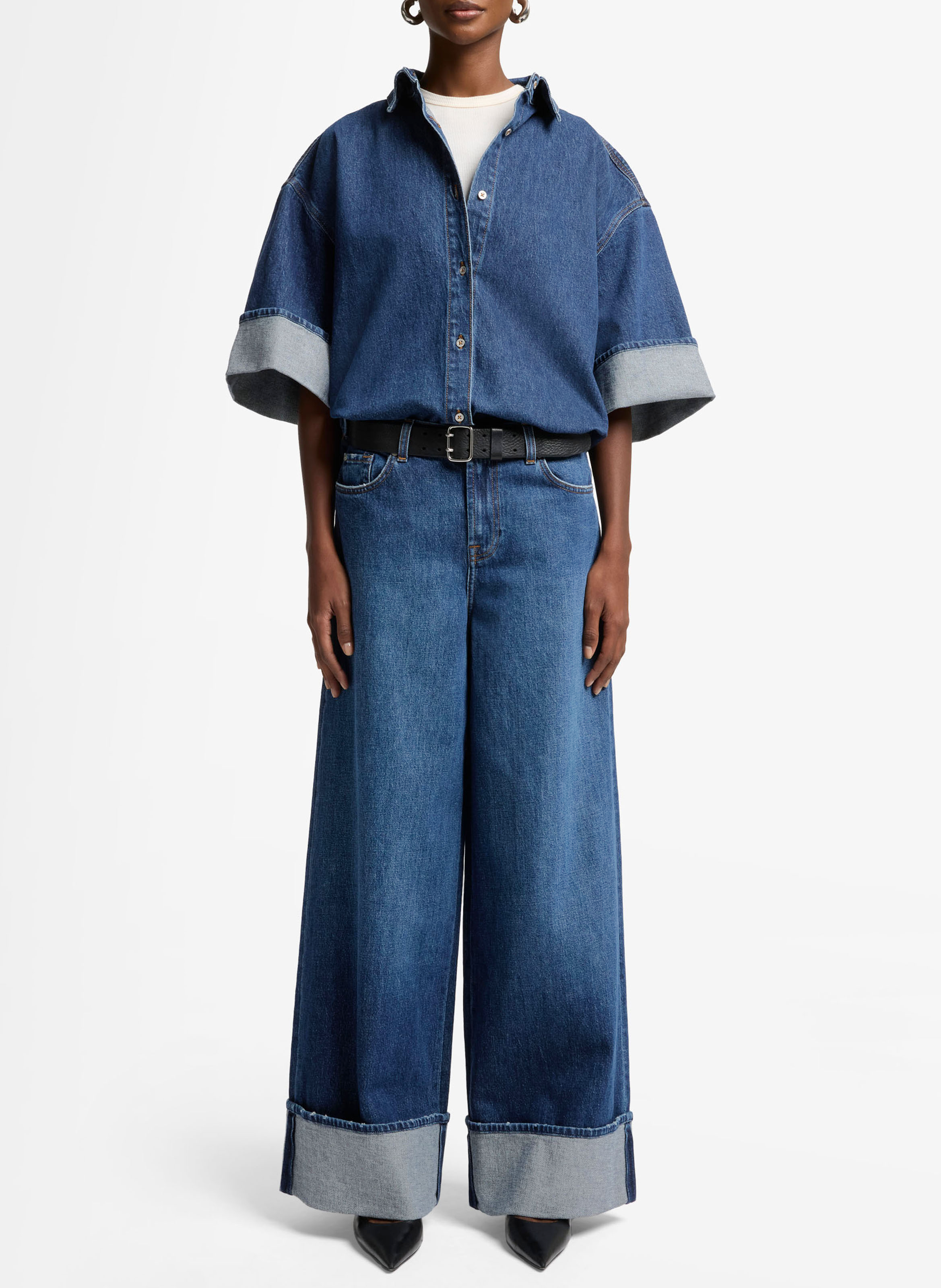 Wijde broek met omslag 7 FOR ALL MANKIND Blauw