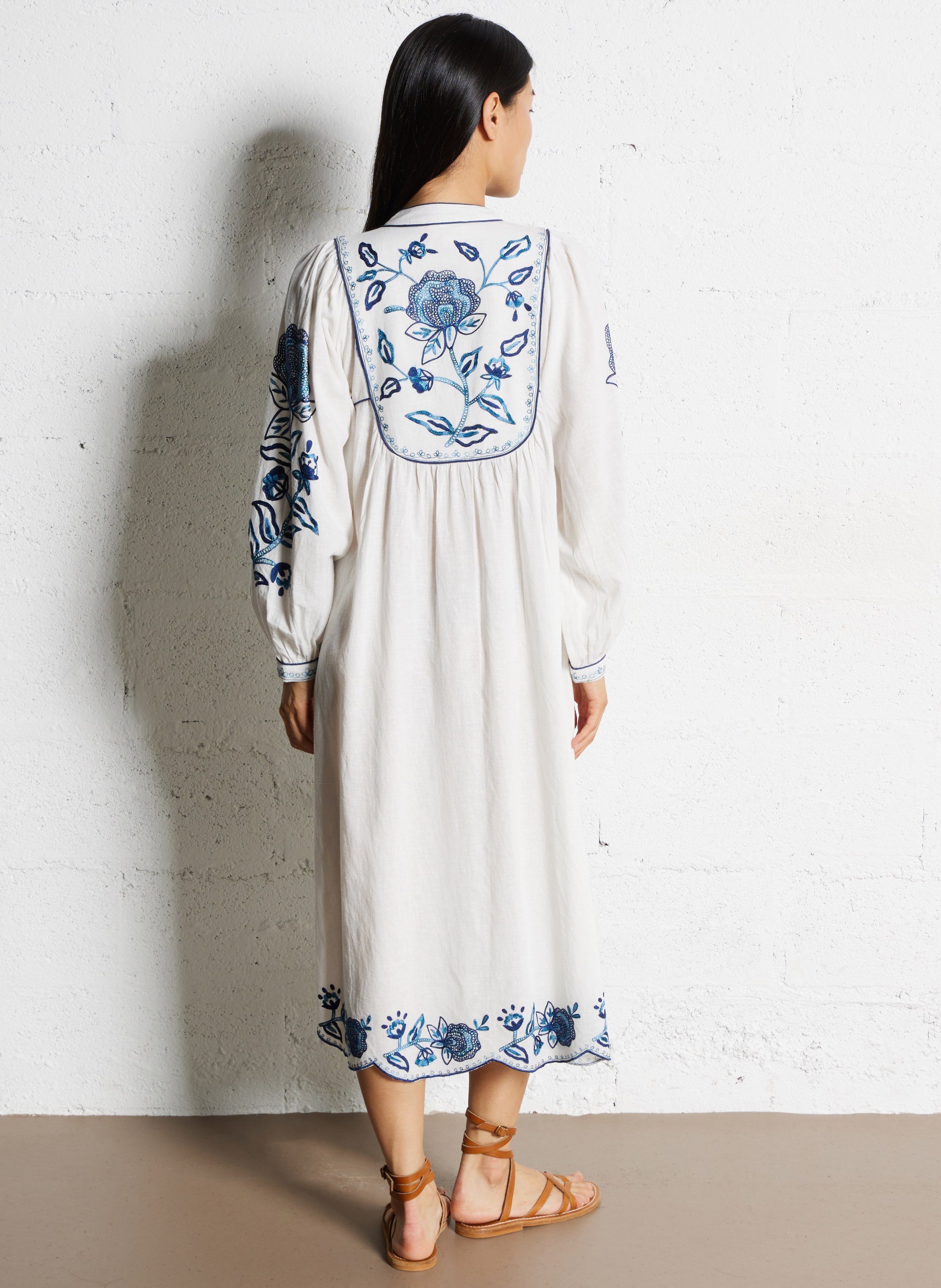 Robe midi col tunisien en coton M.A.B.E Beige