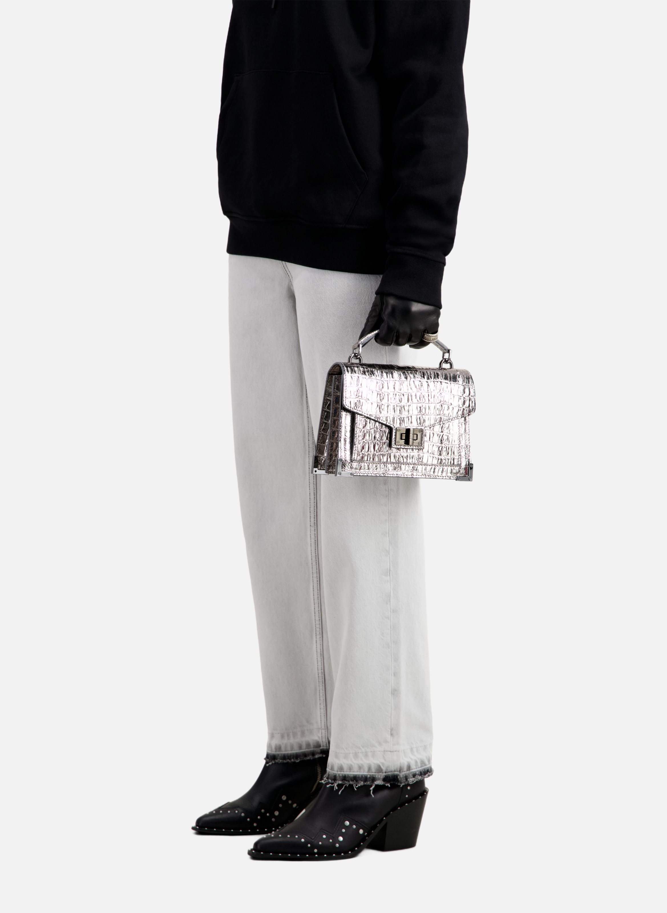 Emily small crocodile-effect leather bag THE KOOPLES Silver