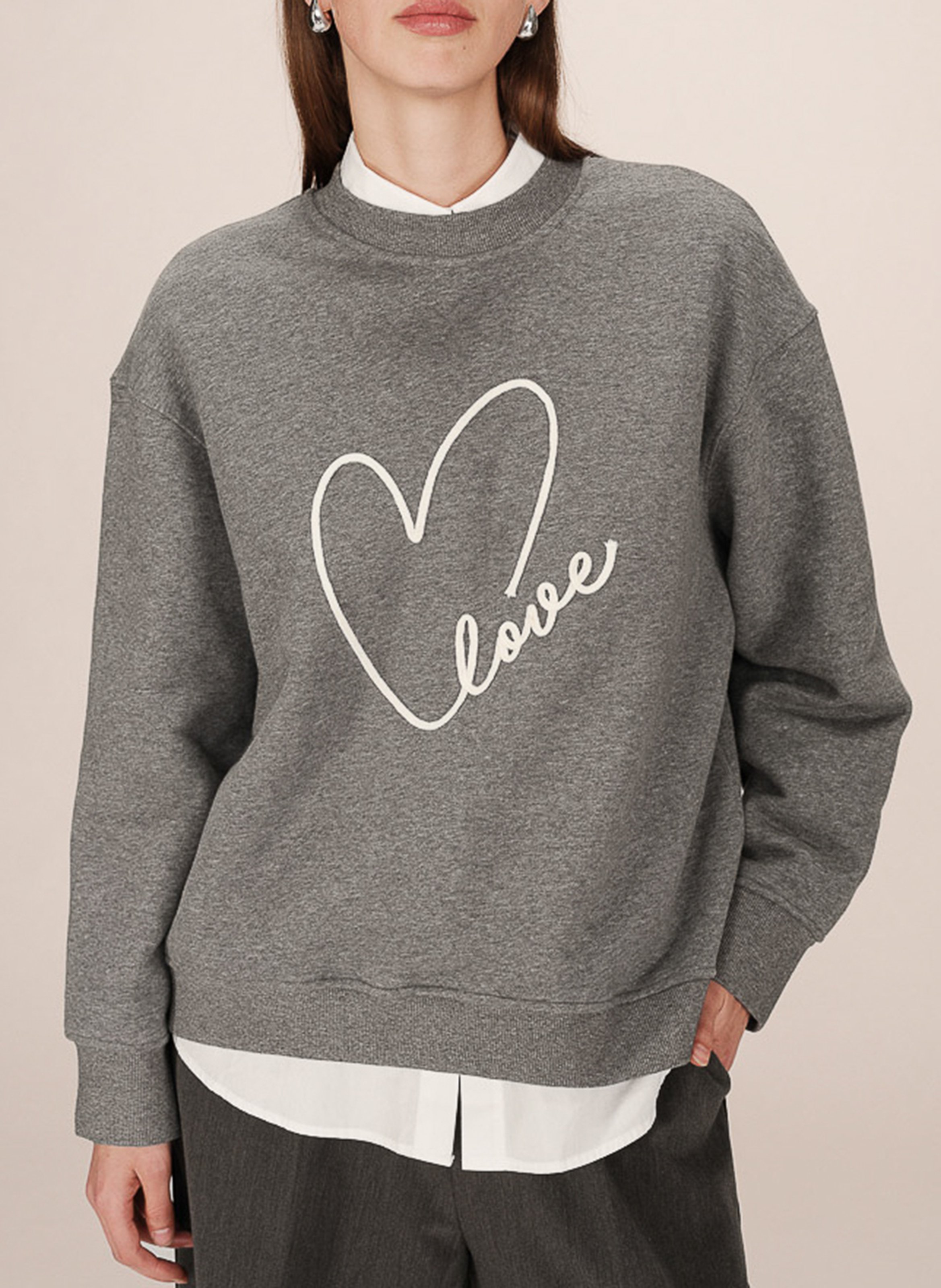Cotton-mix round-neck sweatshirt GRACE ET MILA Silver