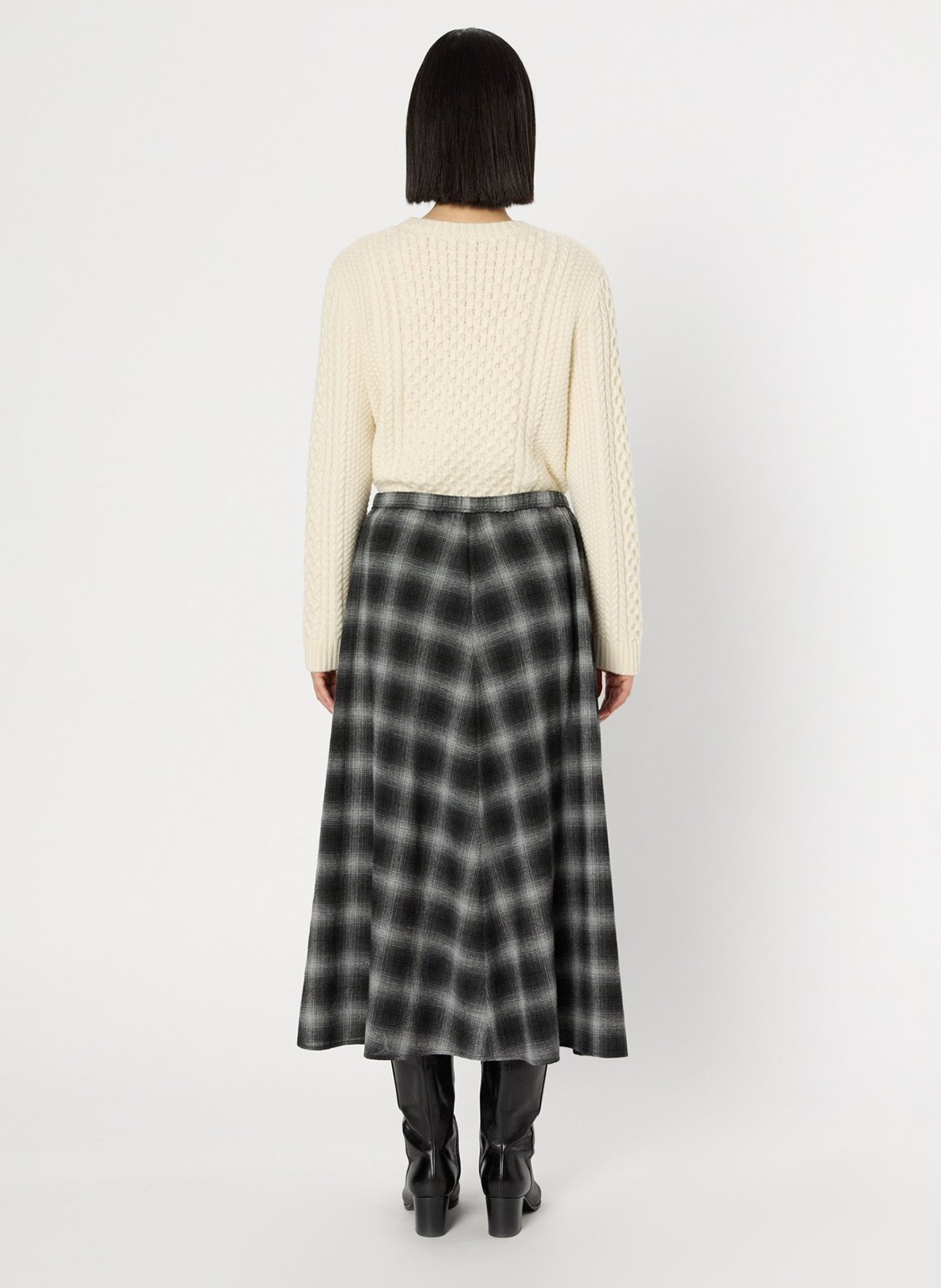 Jupe midi évasée à carreaux GERARD DAREL Gris