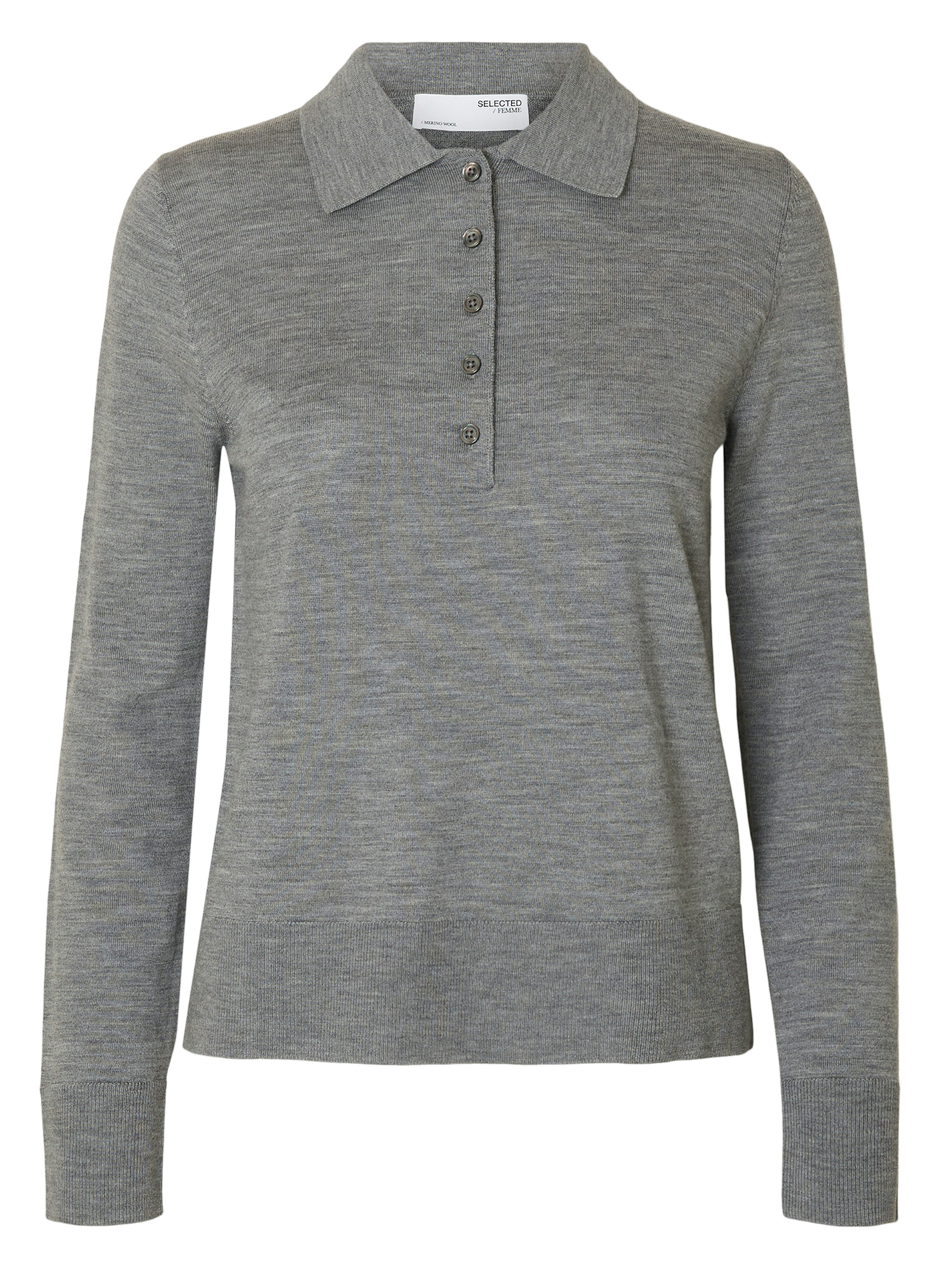 Heathered wool long-sleeve polo SELECTED Grey