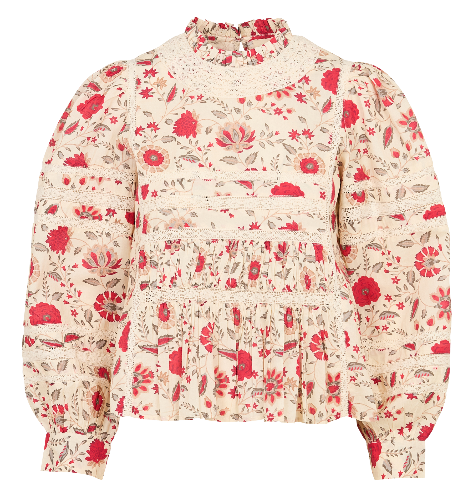 Floral print Victorian collar cotton blouse PETITE MENDIGOTE Beige