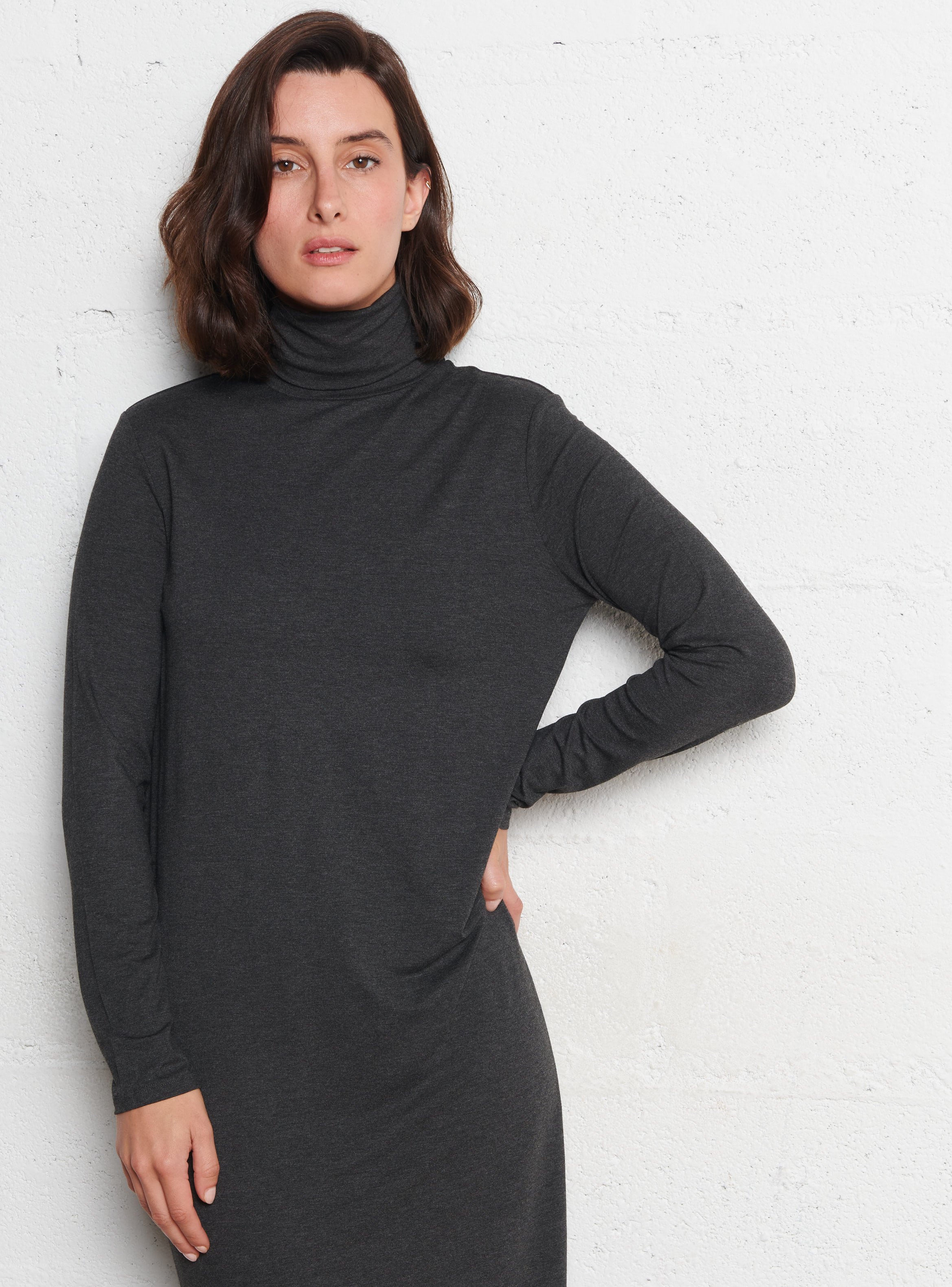 Robe midi col roulé  MAJESTIC FILATURES Gris