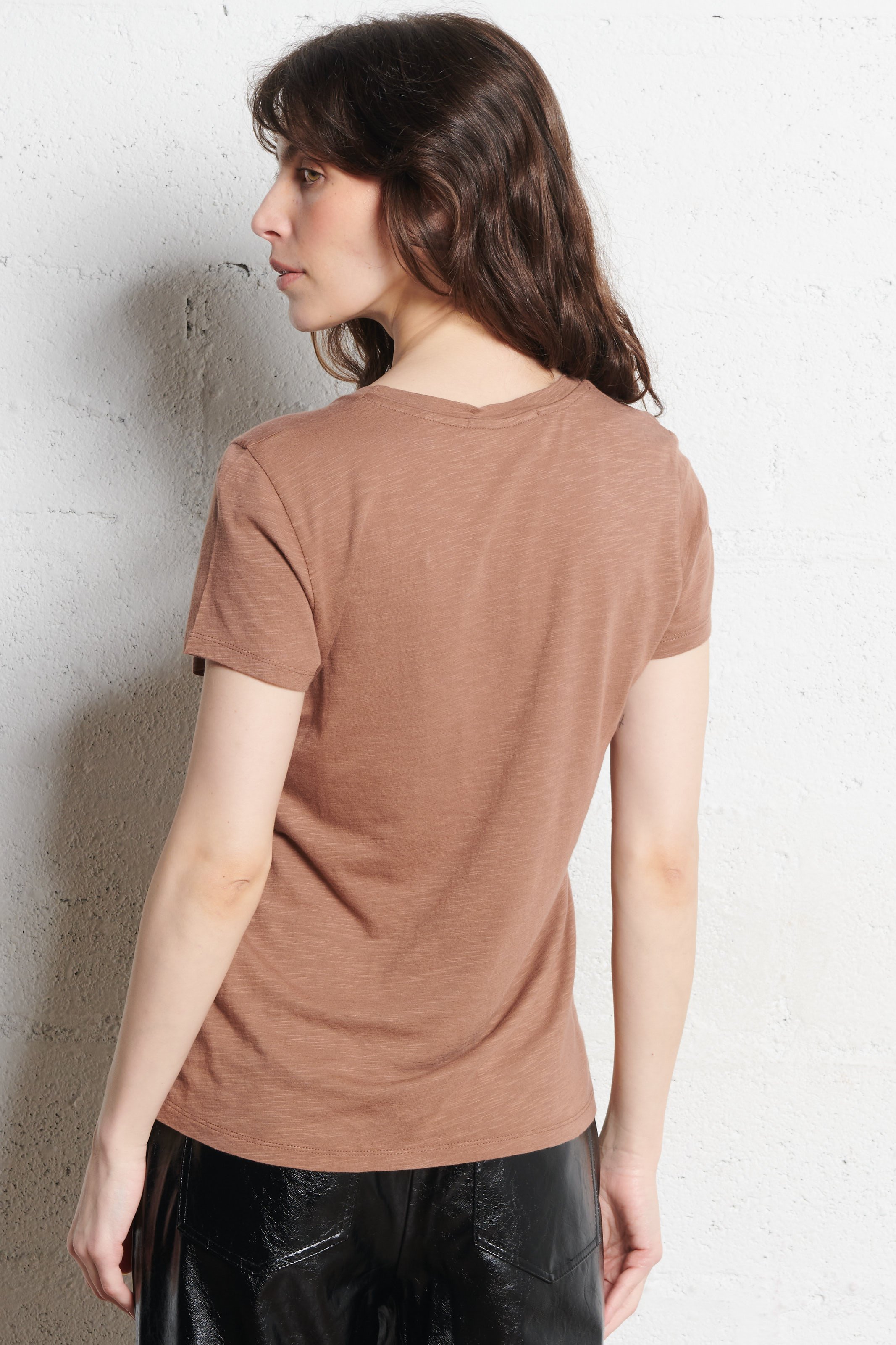 Tee-shirt col rond en coton mélangé AMERICAN VINTAGE Marron