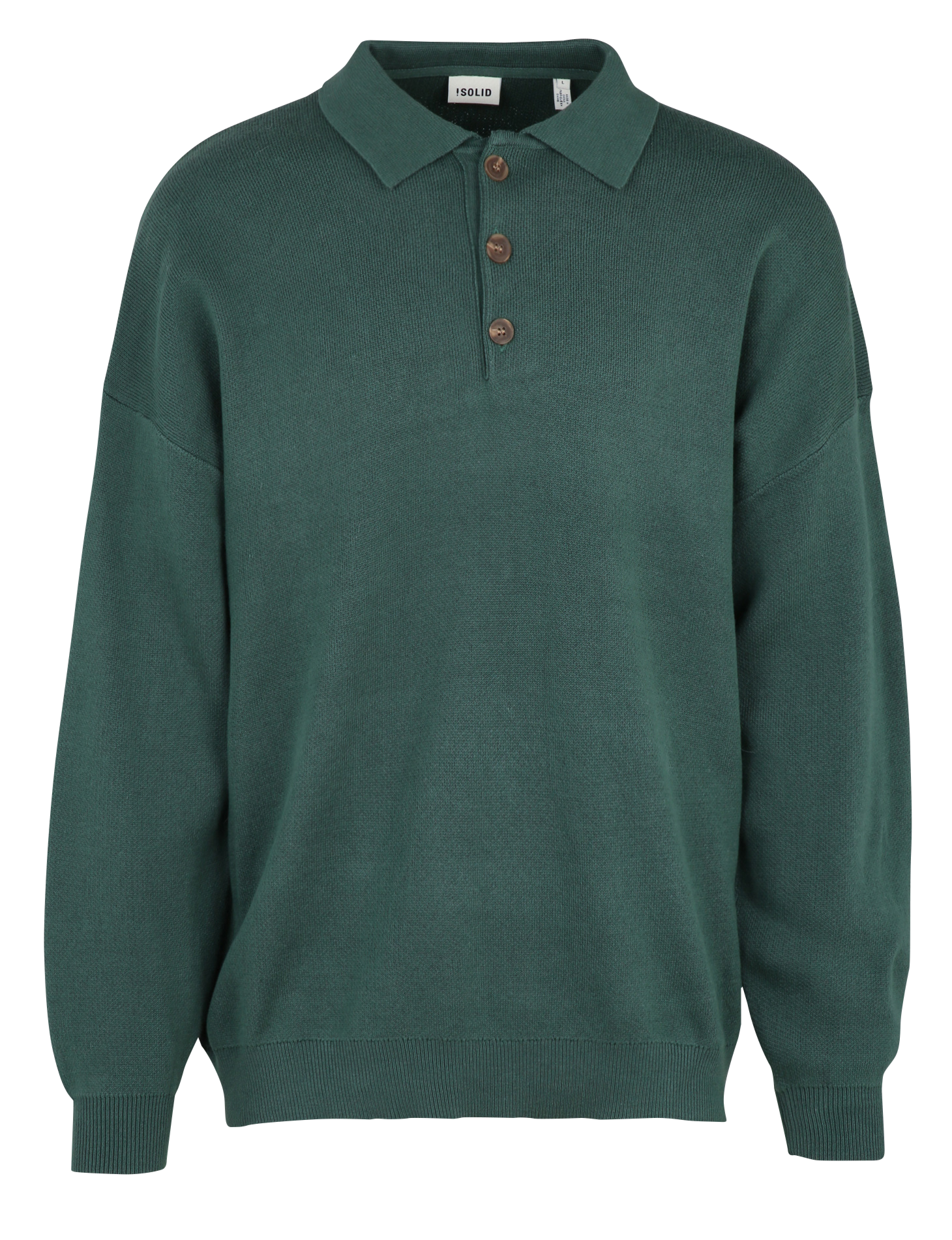 Polo-neck cotton sweater SOLID Green
