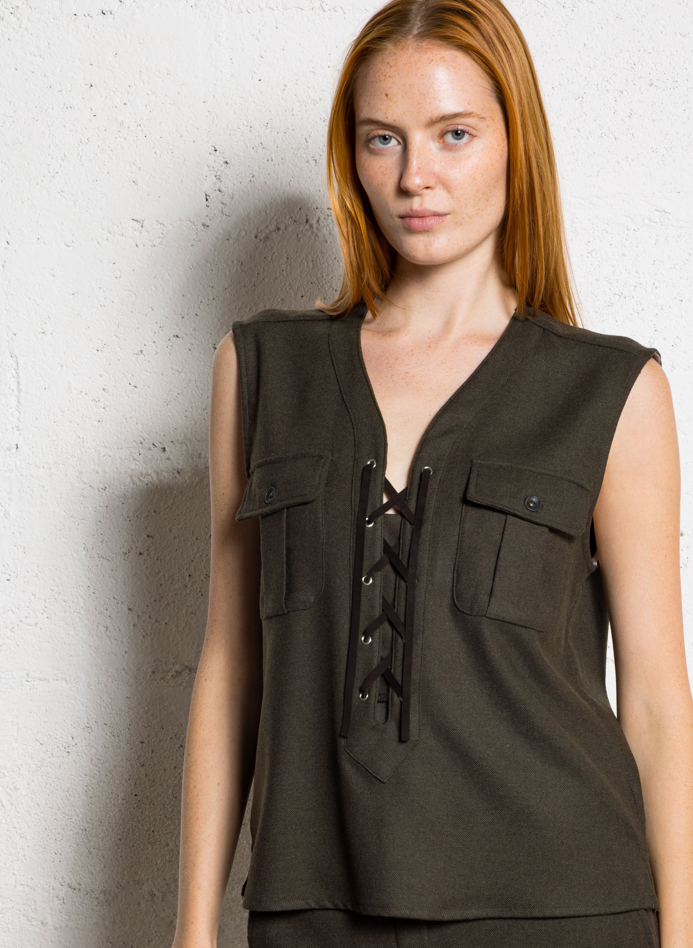 Straight V-neck top DIEGA Brown