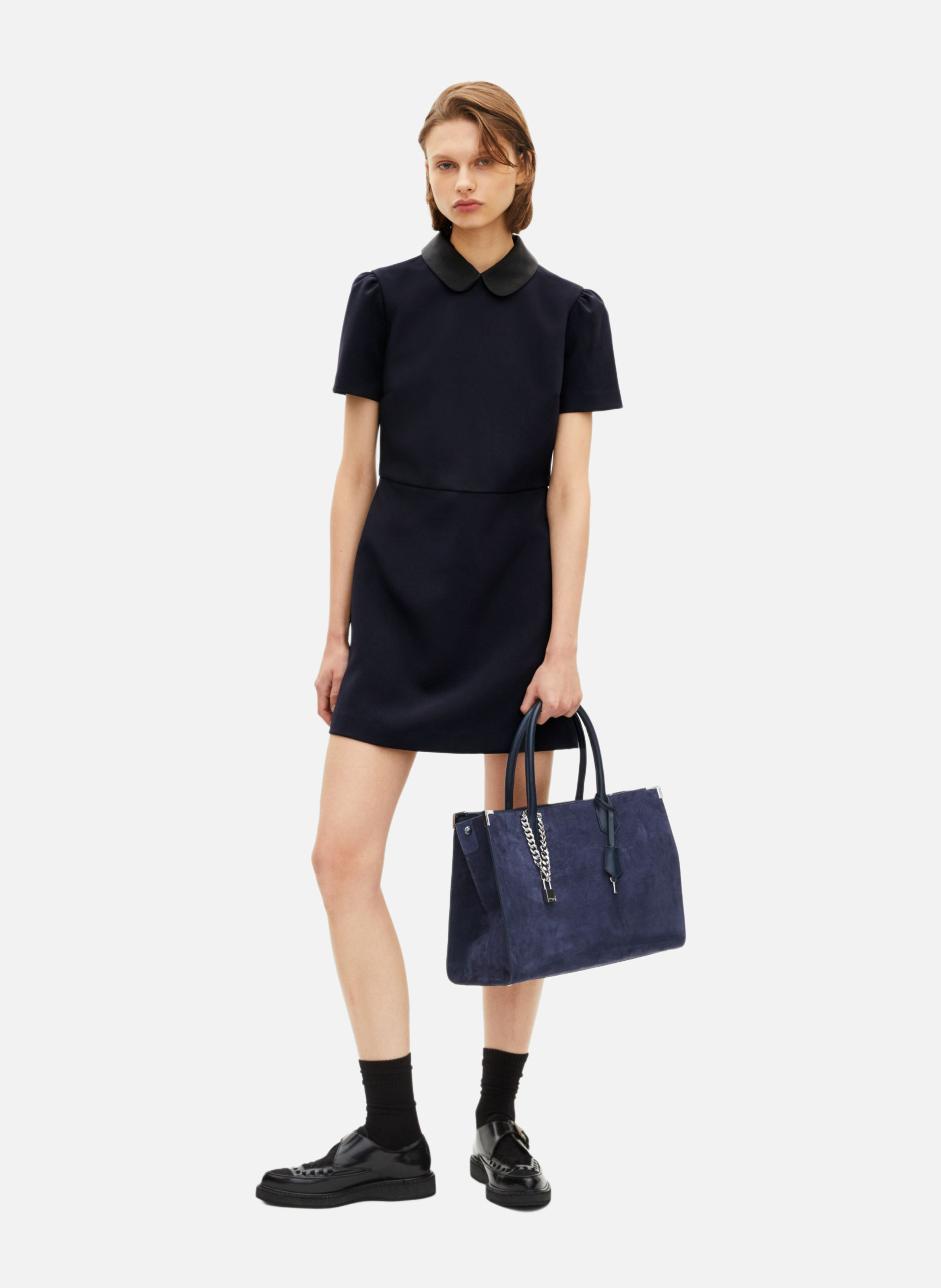 Short dress with Peter Pan collar in satin THE KOOPLES Blue
