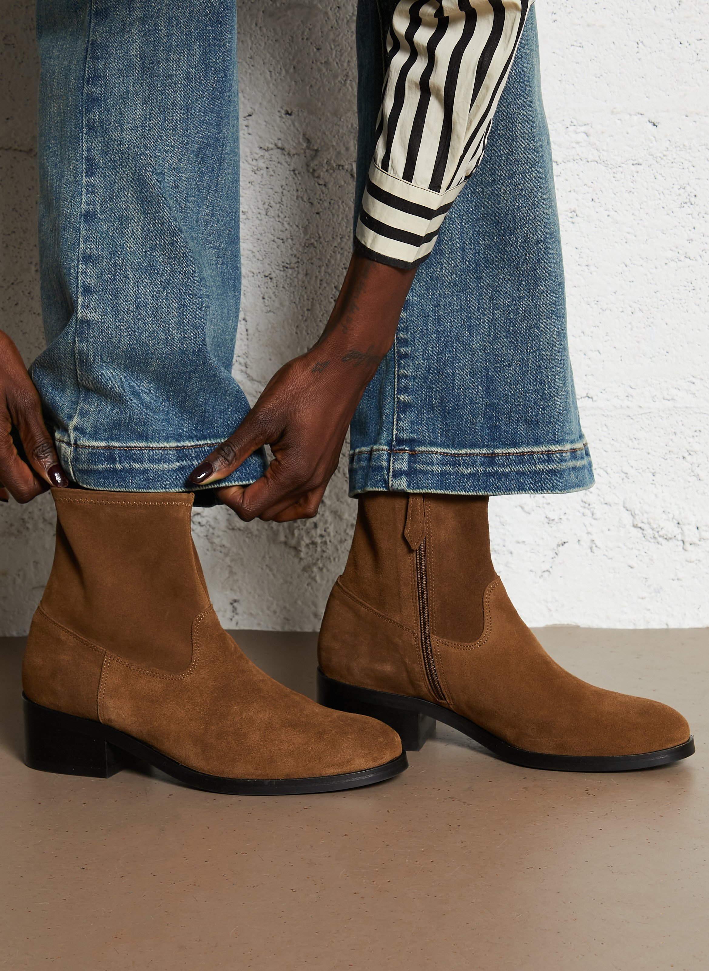 Bottines en cuir velours RIVECOUR Marron