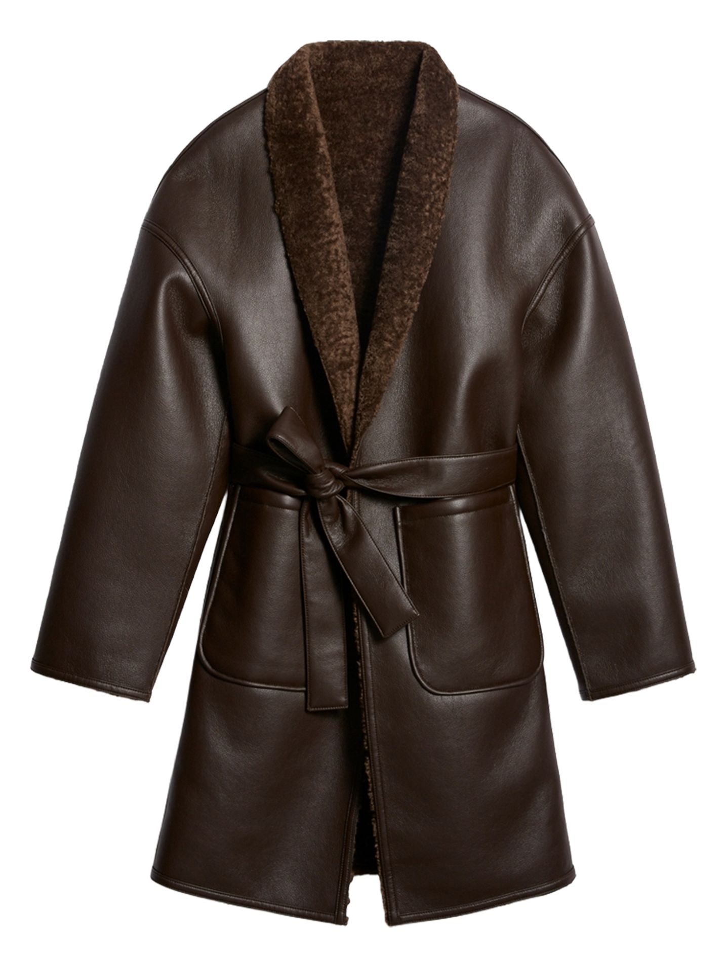 Jas met V-hals en lederlook effect VANESSA BRUNO Bruin