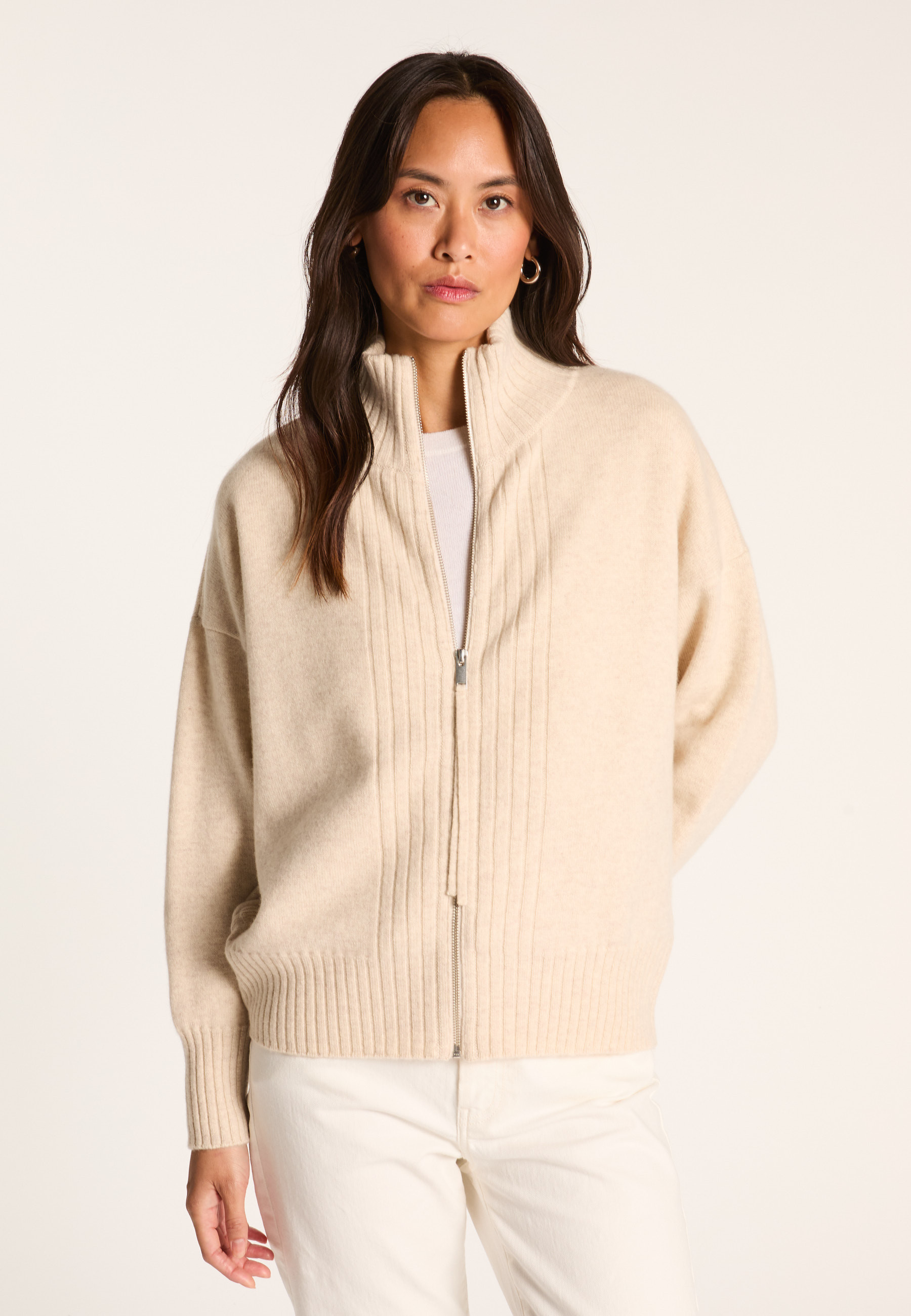 Zipped cashmere cardigan MAISON MONTAGUT Beige