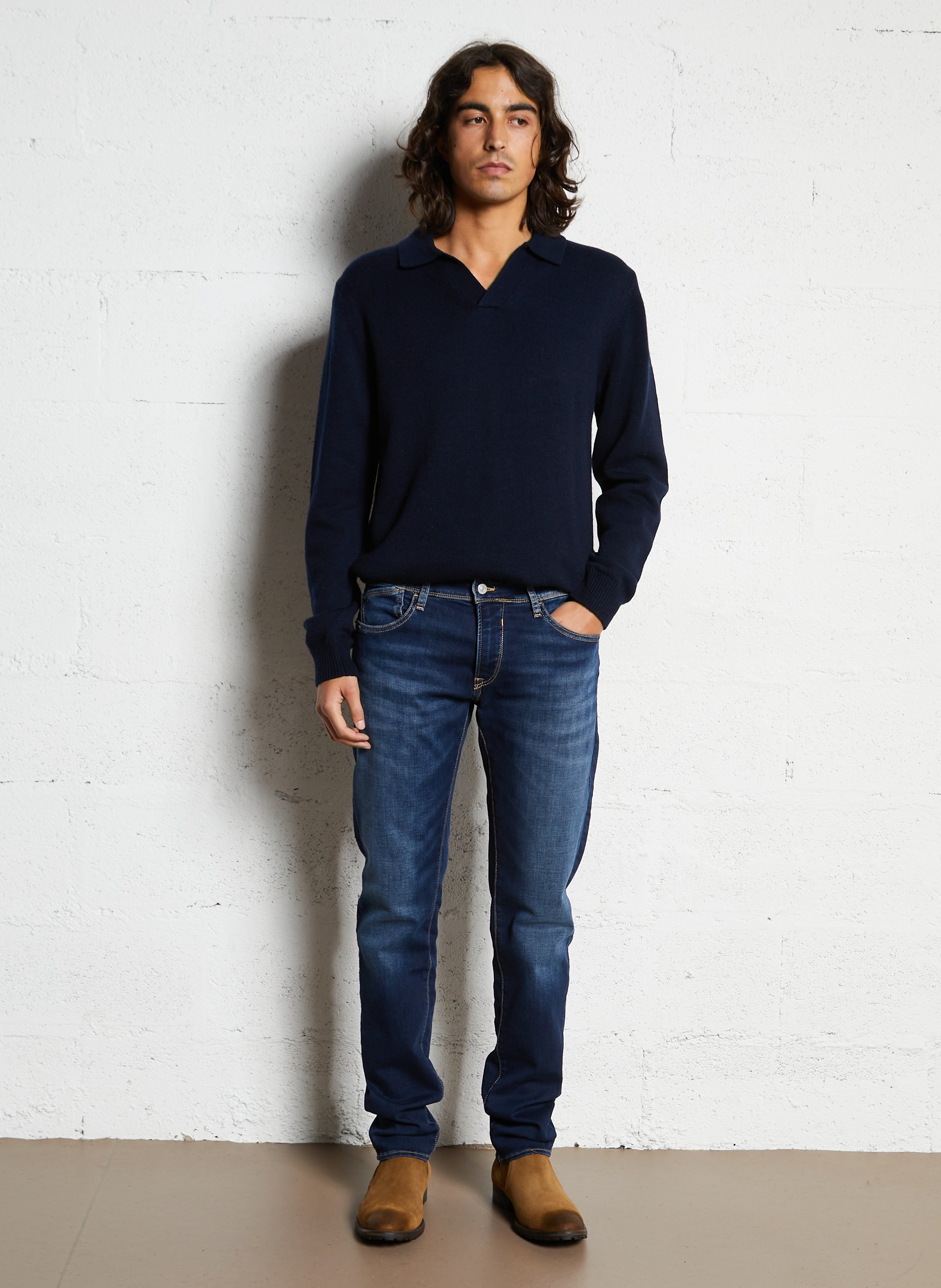 Fitted cotton blend jeans LE TEMPS DES CERISES Blue