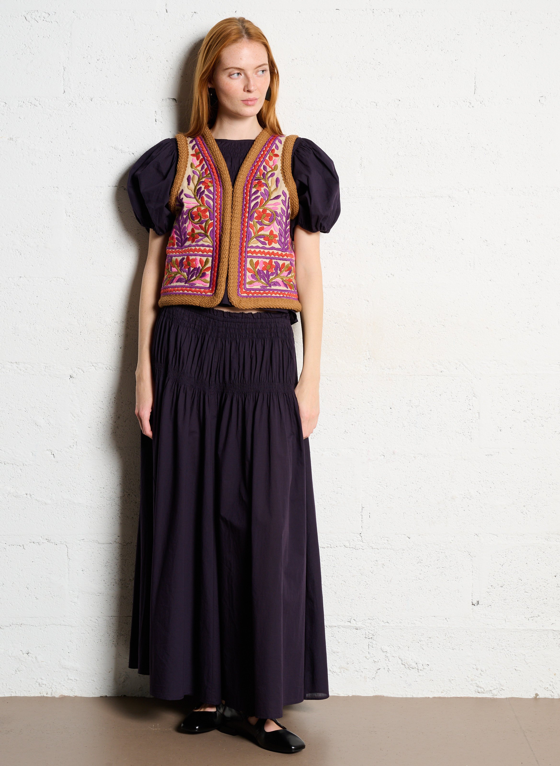 Gilet droit brodé en coton ANTIK BATIK Blanc