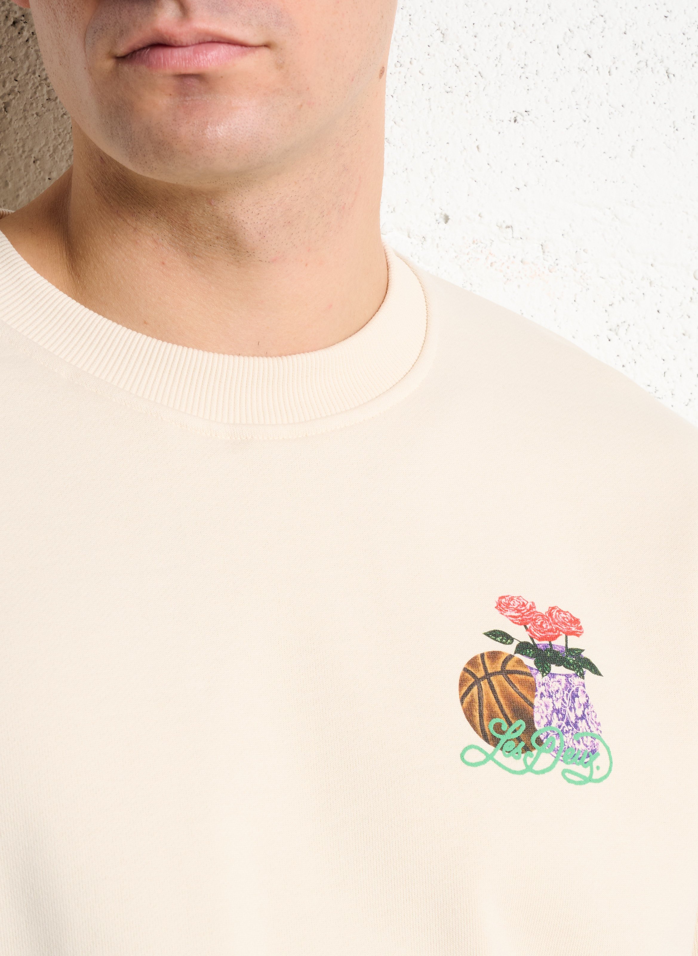 Straight round neck sweatshirt screen printed in organic cotton LES DEUX Beige