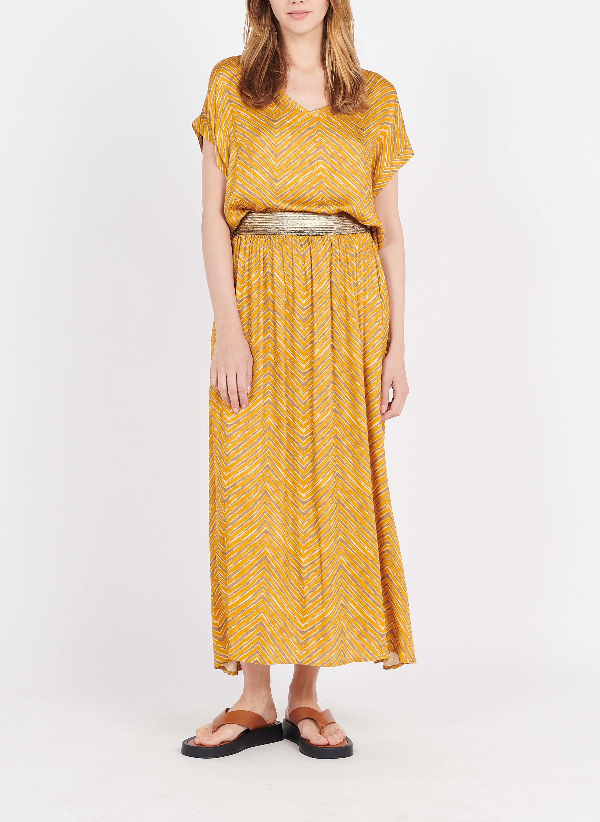 Top met V-hals en savanneprint PLEASE Beige