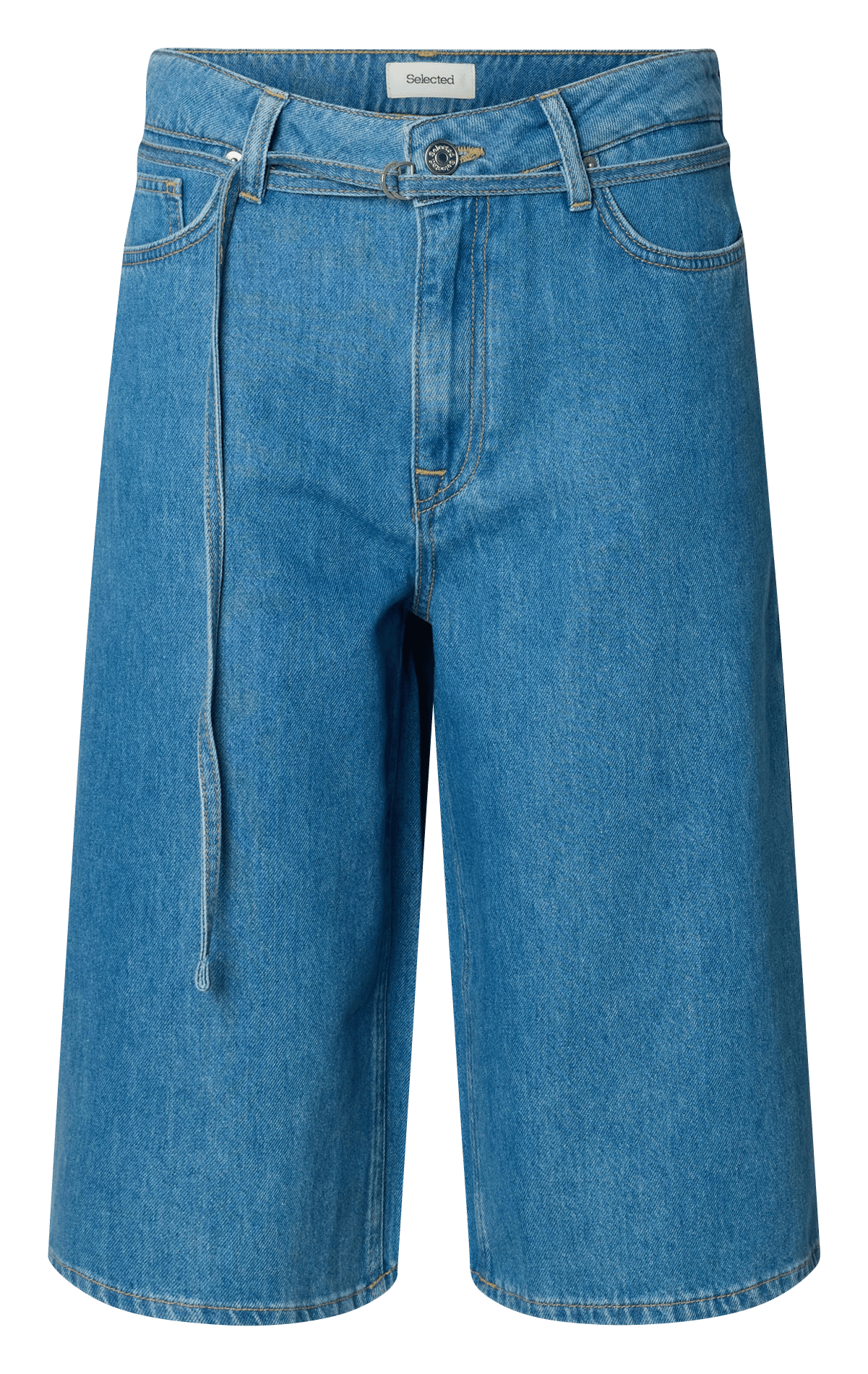Straight organic cotton-blend Bermuda shorts SELECTED Blue