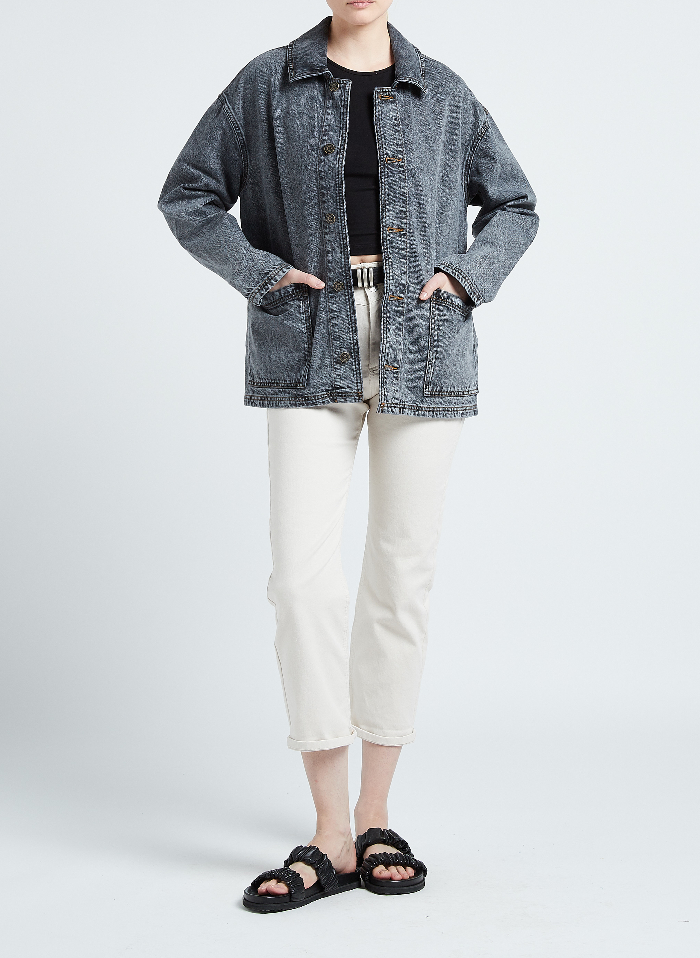 Jacke aus Baumwoll-Denim mit klassischem Kragen AMERICAN VINTAGE Grau