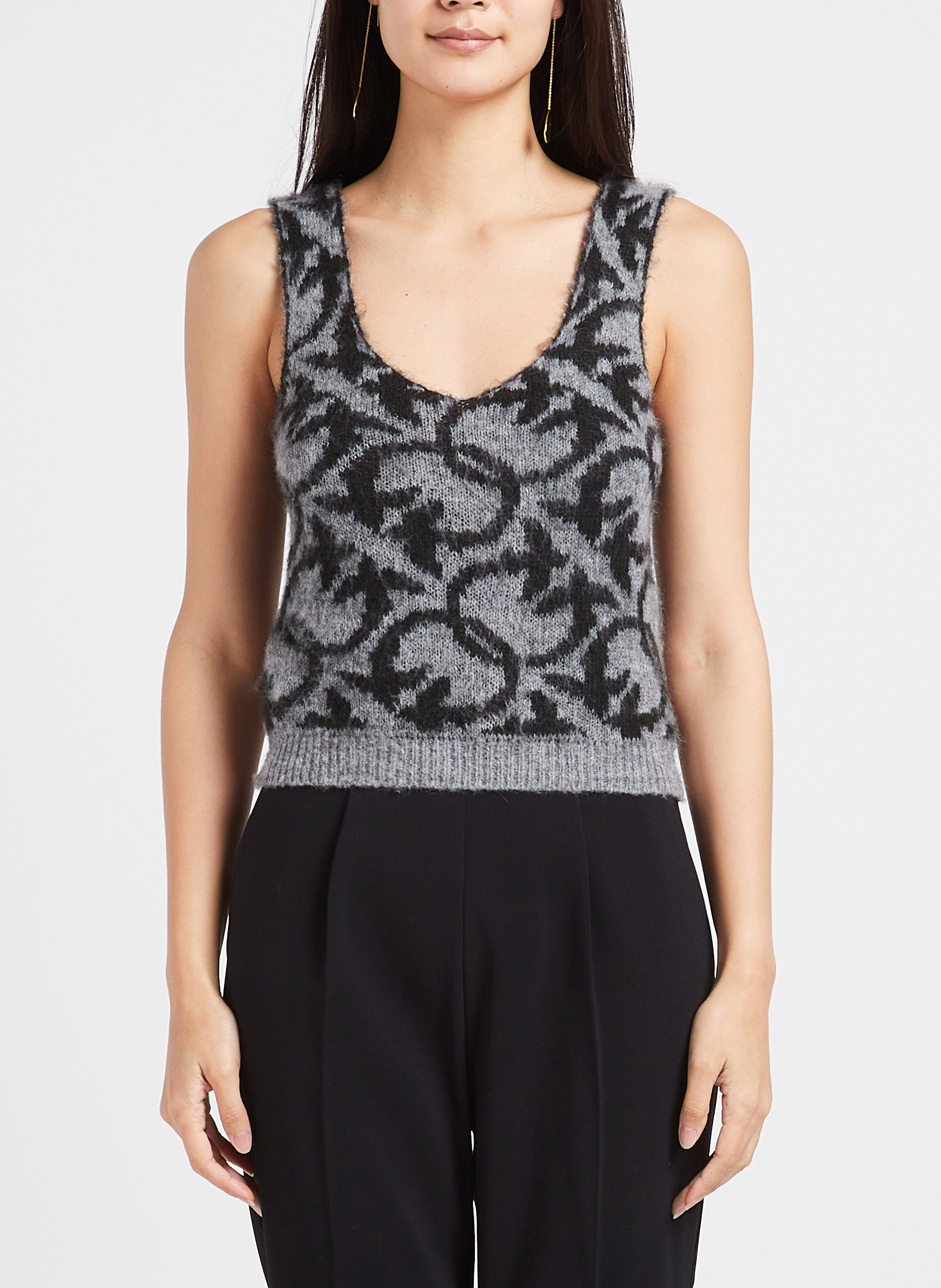 Top jacquard col v PINKO Gris