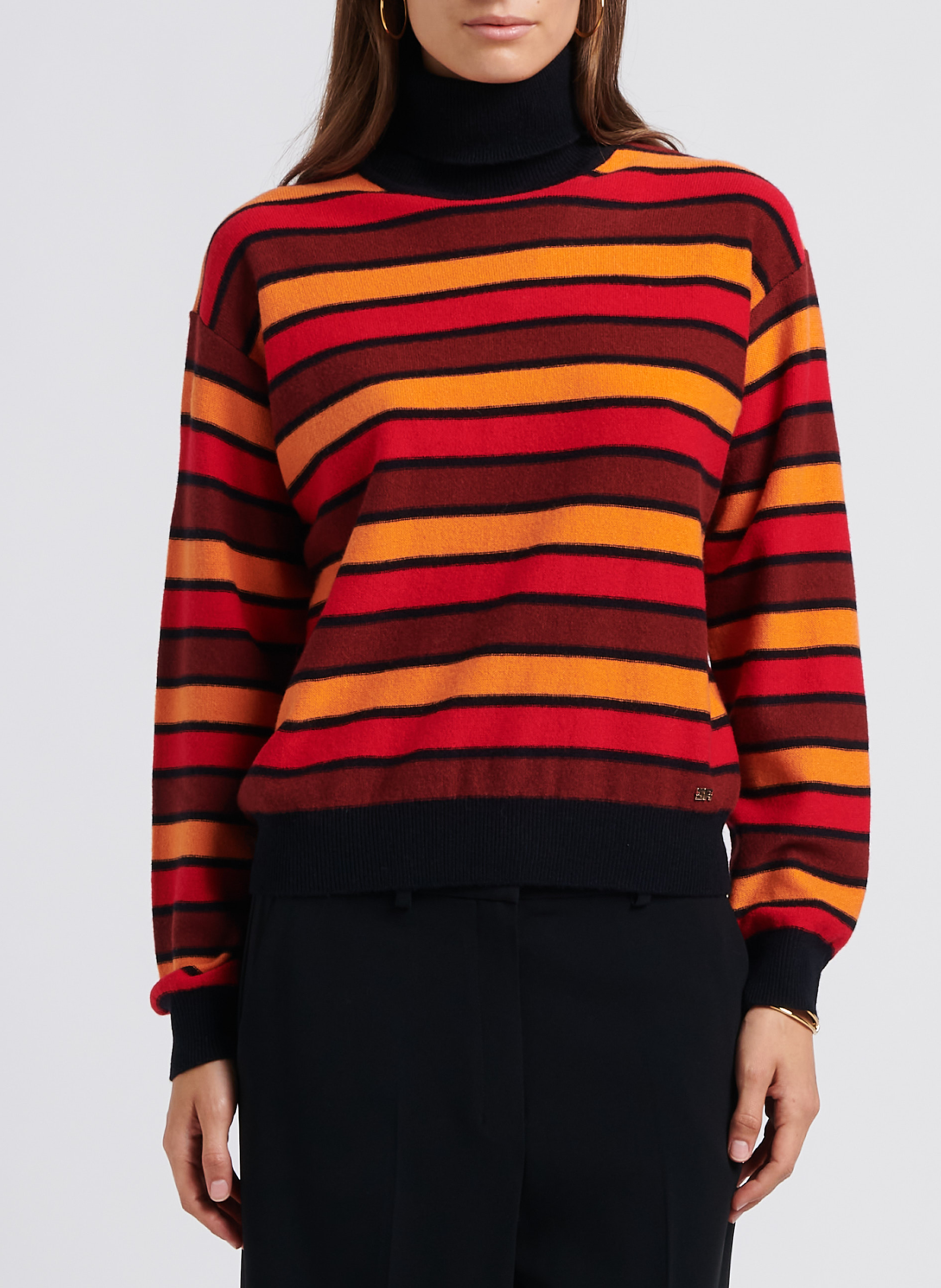 Gestreifter Rollkragenpullover aus Wollmix SONIA RYKIEL Rot