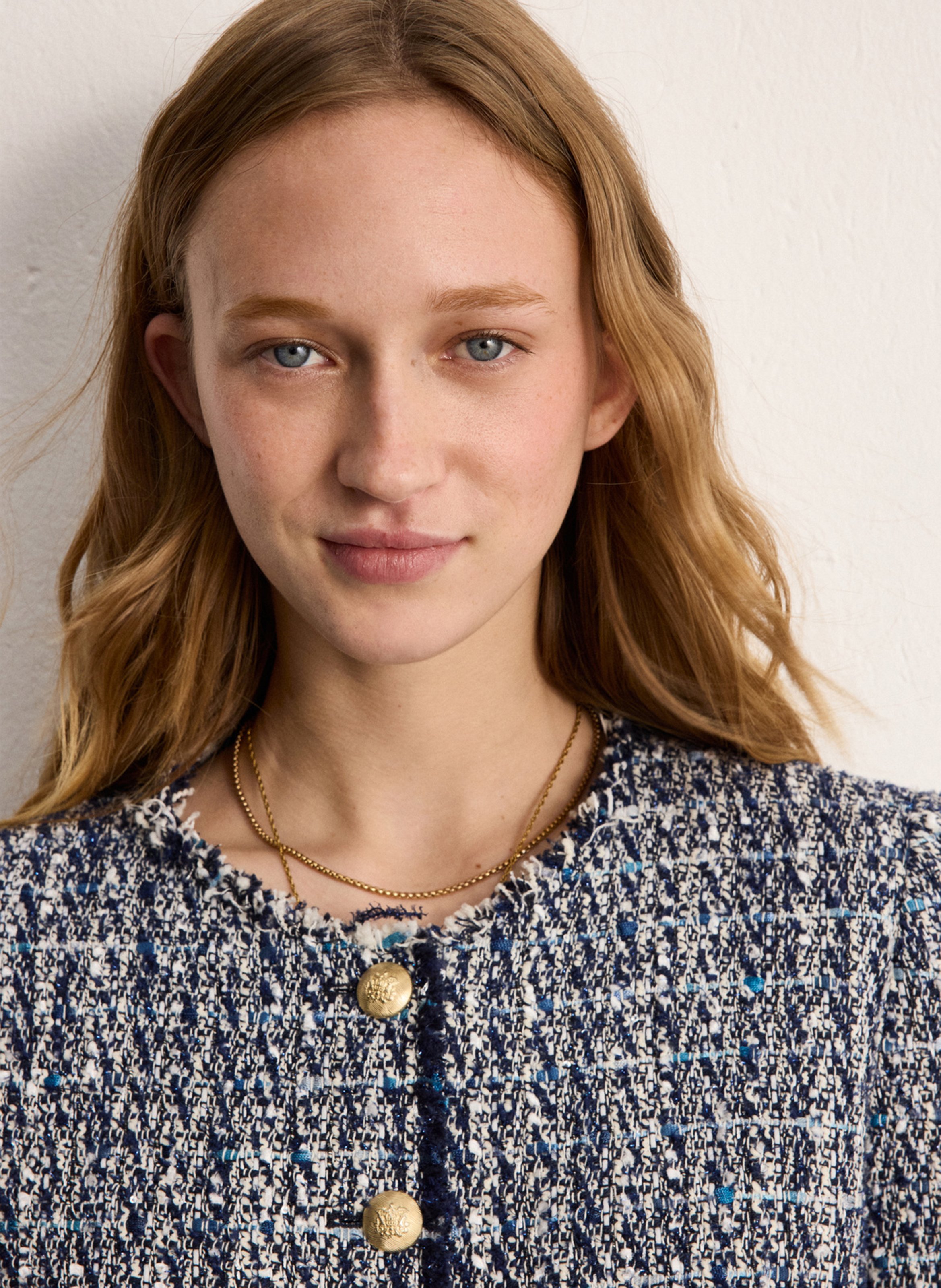 Veste droite col rond en jacquard PABLO Bleu