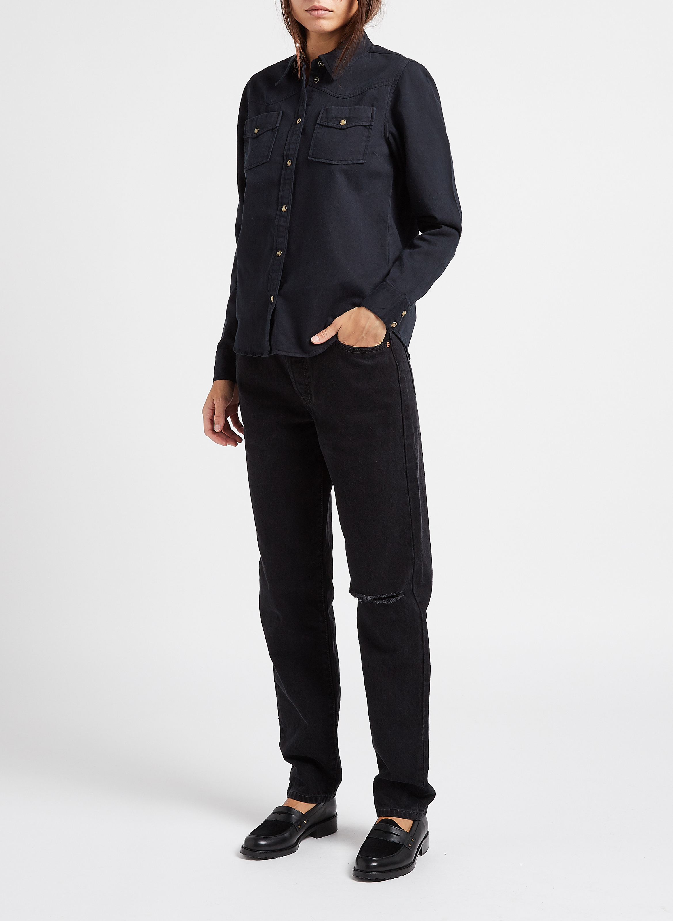 Katoenen blouse met klassieke kraag SWILDENS Zwart