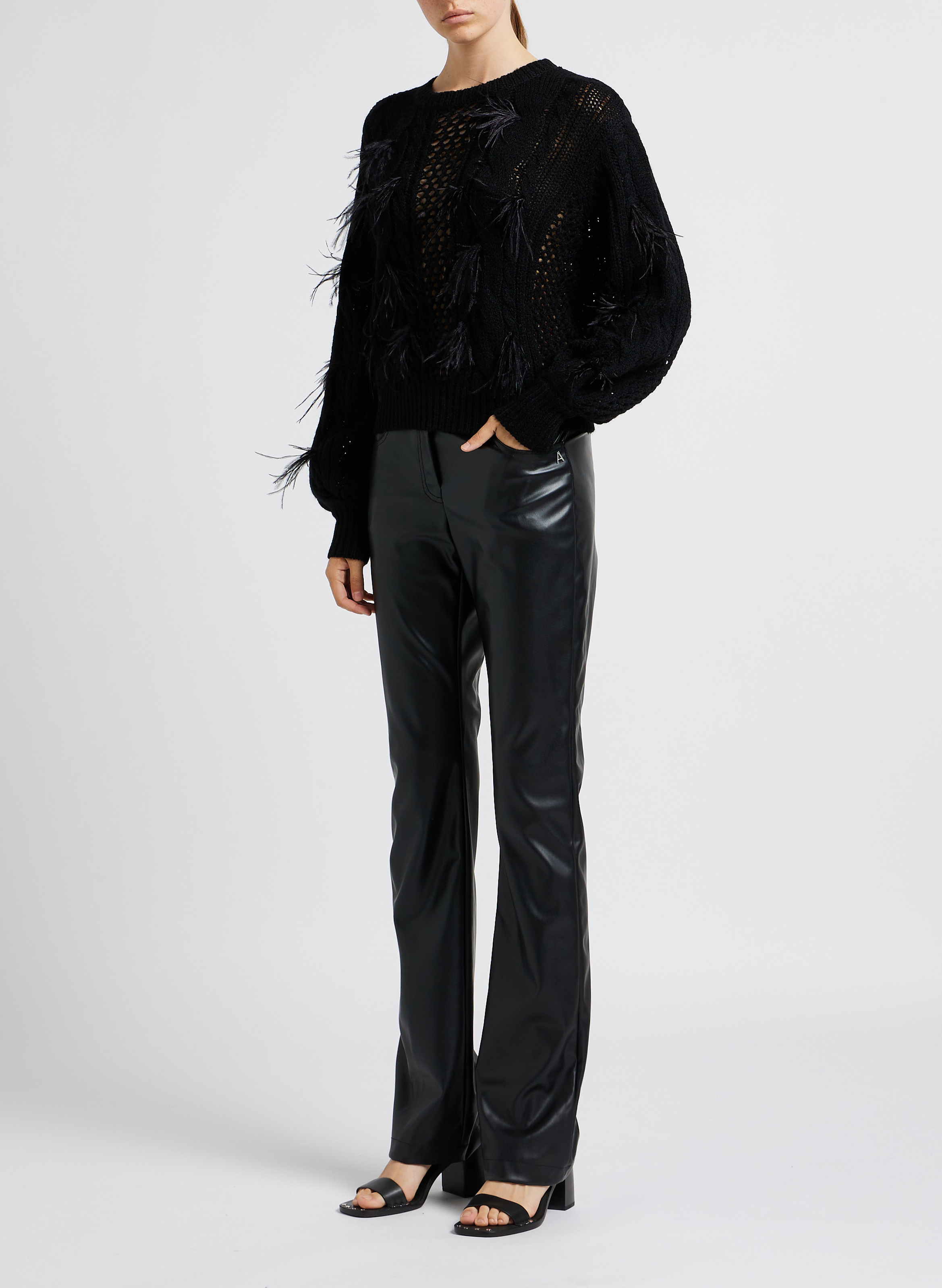 Round-neck sweater with feathers TWINSET Black
