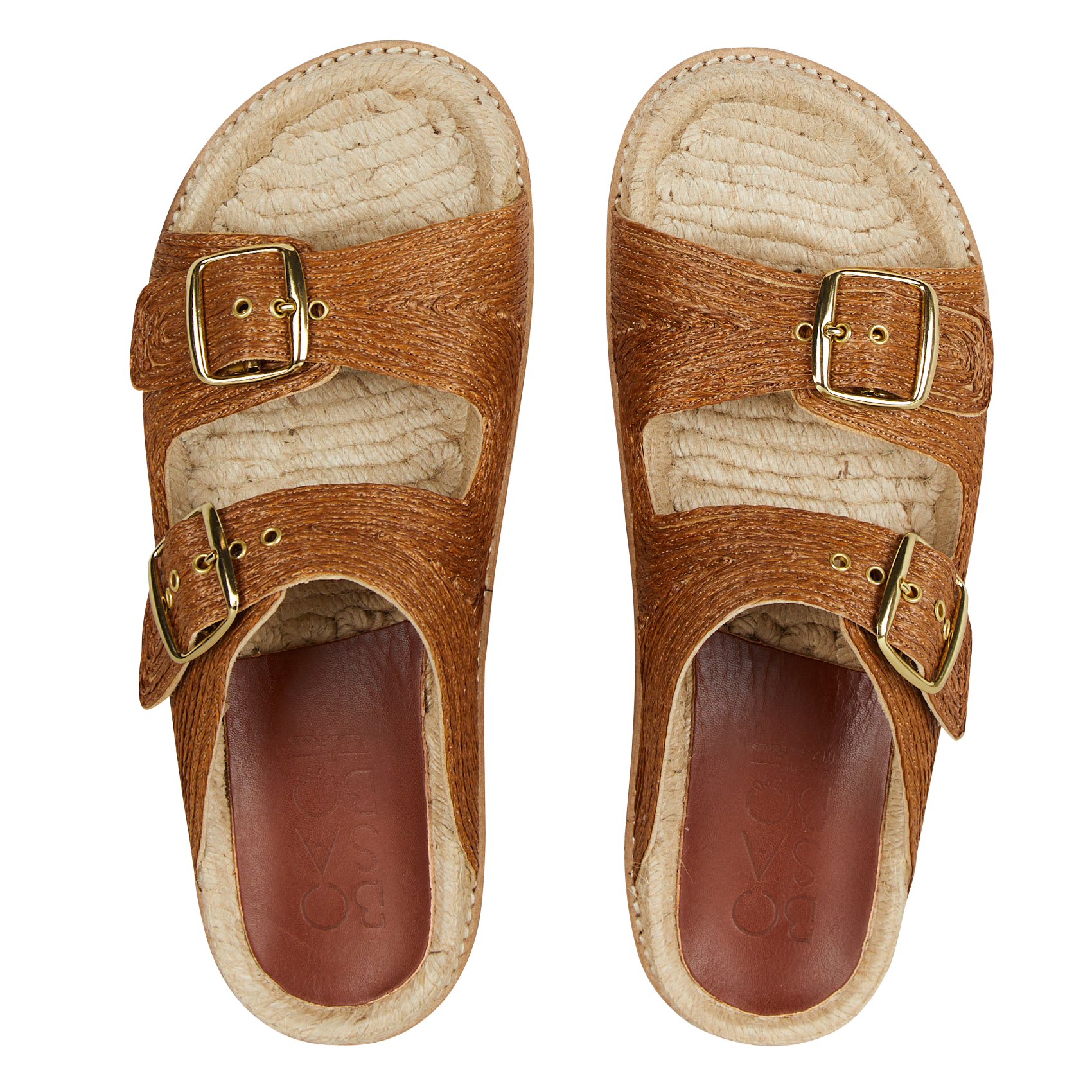 Platte sandalen van raffia met verstelbare bandjes BOSABO Bruin